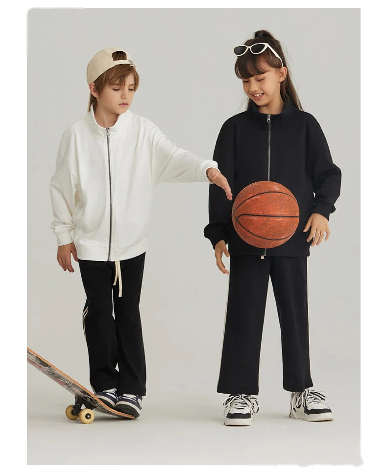 Customized spring and autumn cotton terry collar zipper cardigan jacket loose sports suit for boys and girls detail
