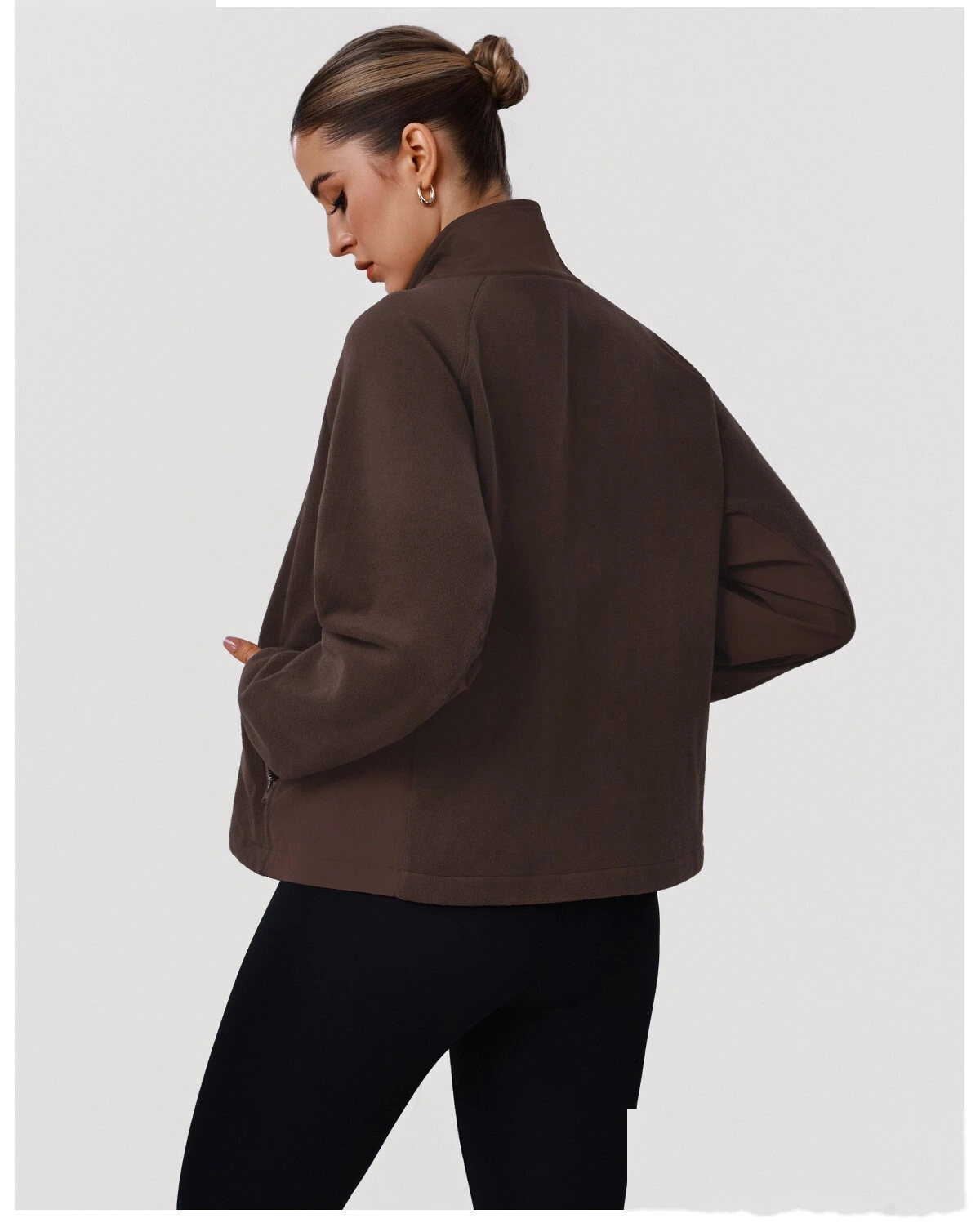 Bulk Custom Women's Fleece Jacket - Winter Warm Loose Fit Open-Front Sports Sweatshirt detail