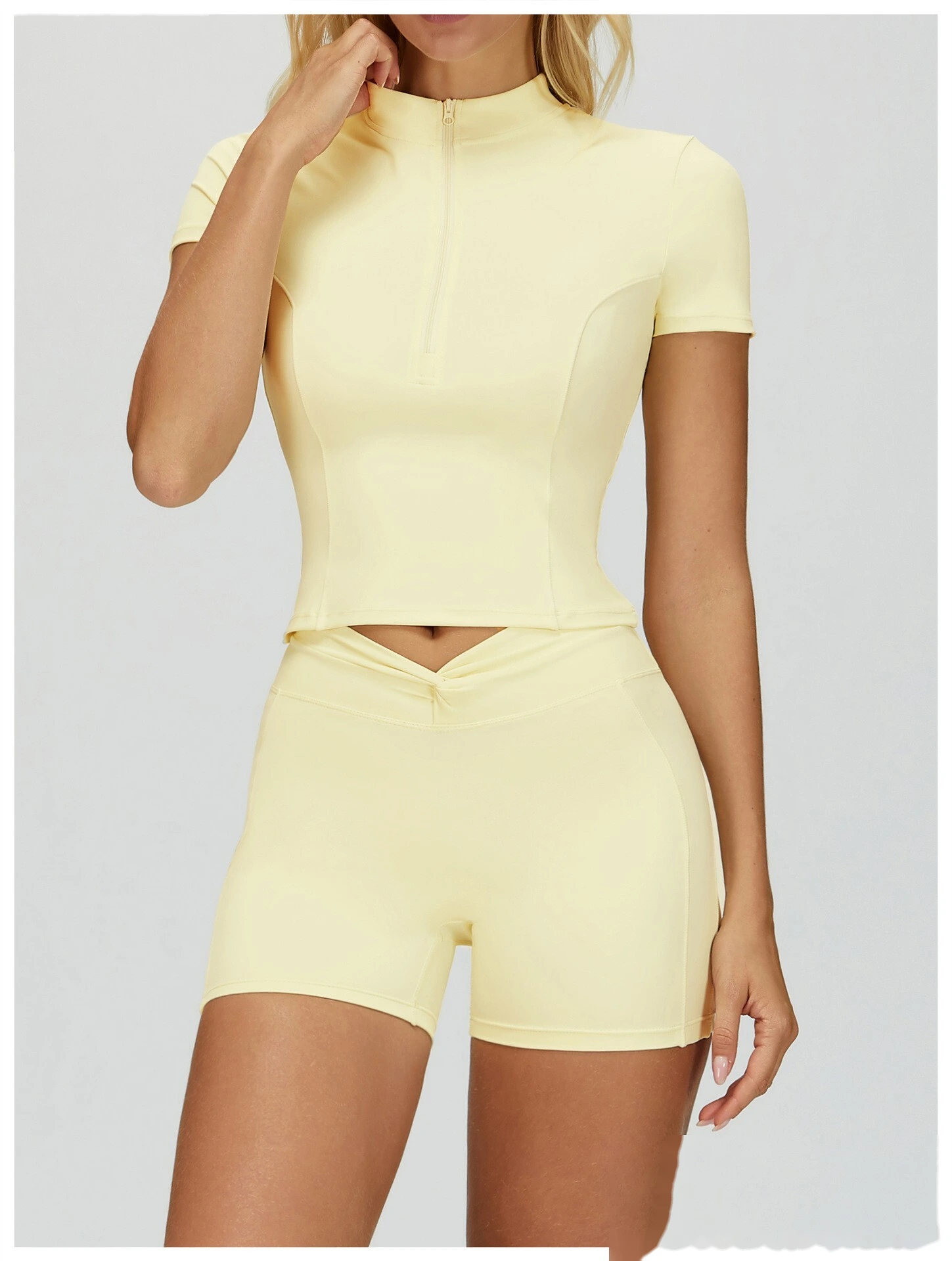 Custom Women’s Naked-Feel Running Top - Stand-Collar Zipper Tight Fitness Yoga Short Sleeve T-Shirt detail