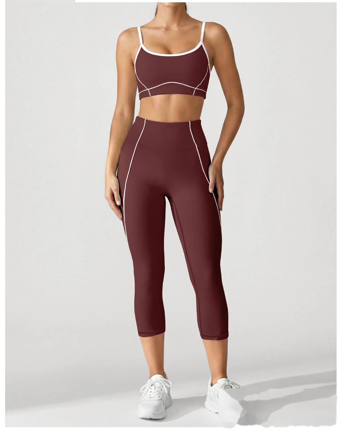 Women Workout Tracksuit, Sleeveless Athletic Vest + High Elastic Seven-Eighths Pants, Breathable Gym Clothing Set detail