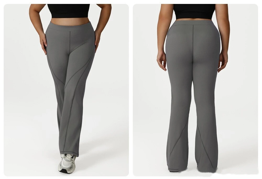 Customized plus-size yoga pants with high waist and hips, slim fit and meat cover, running and fitness bell bottoms. detail