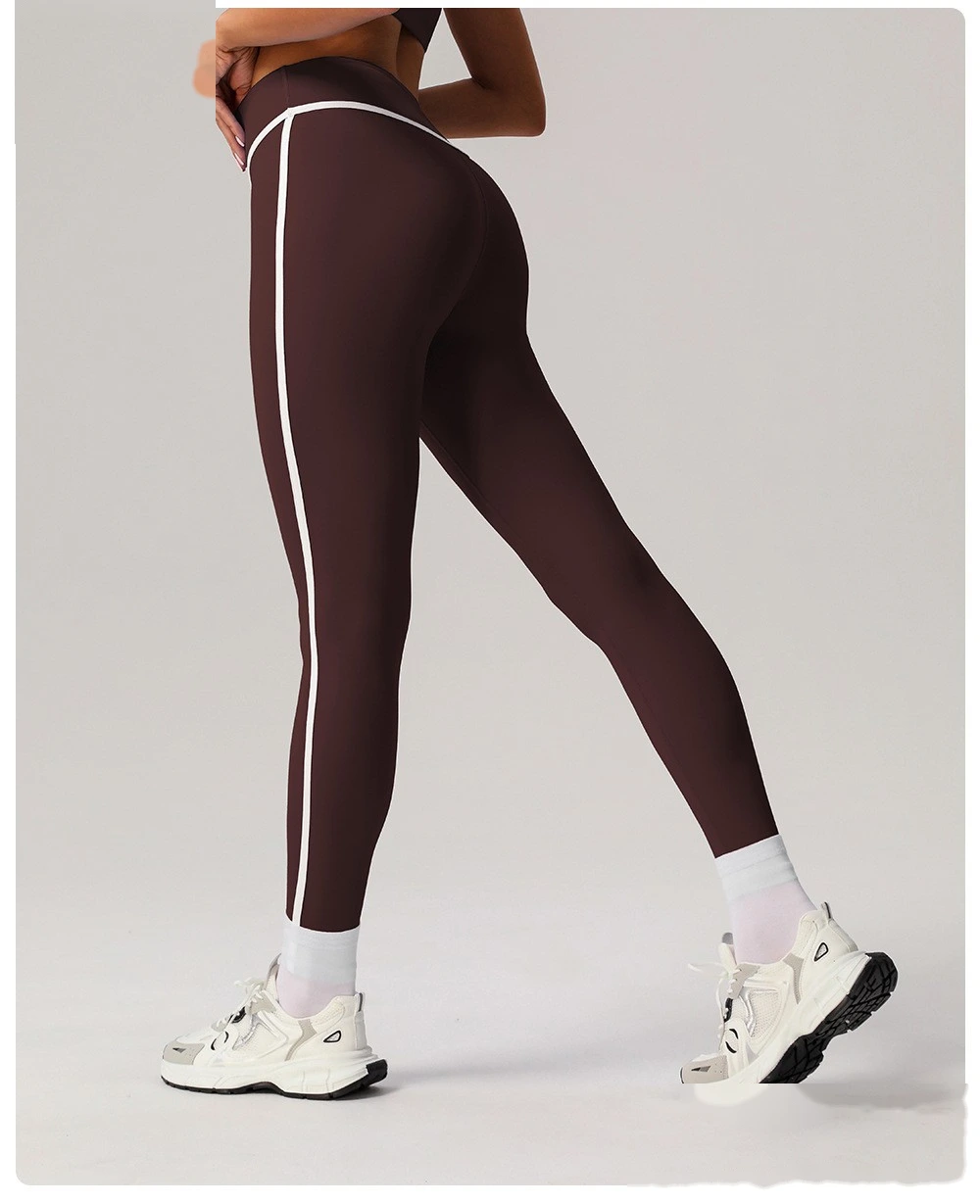 Customize nude contrast high waist yoga pants, run and exercise, and wear tight hip-lifting sports pants detail