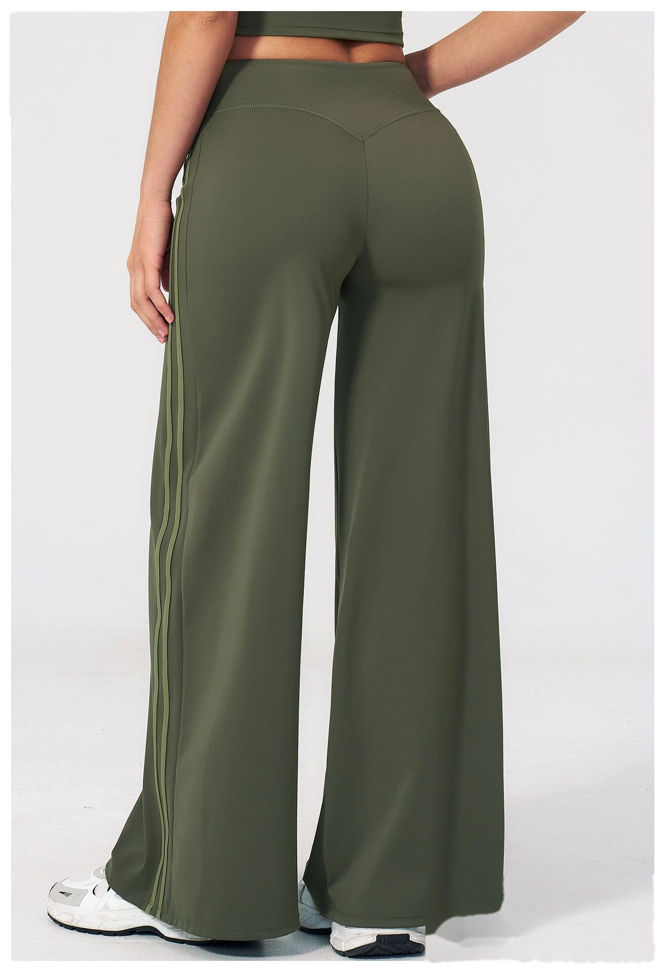 High Waist Hip Lifting Flare Yoga Pants, Color Block Naked Feel Slimming Workout Wide Leg Trousers detail