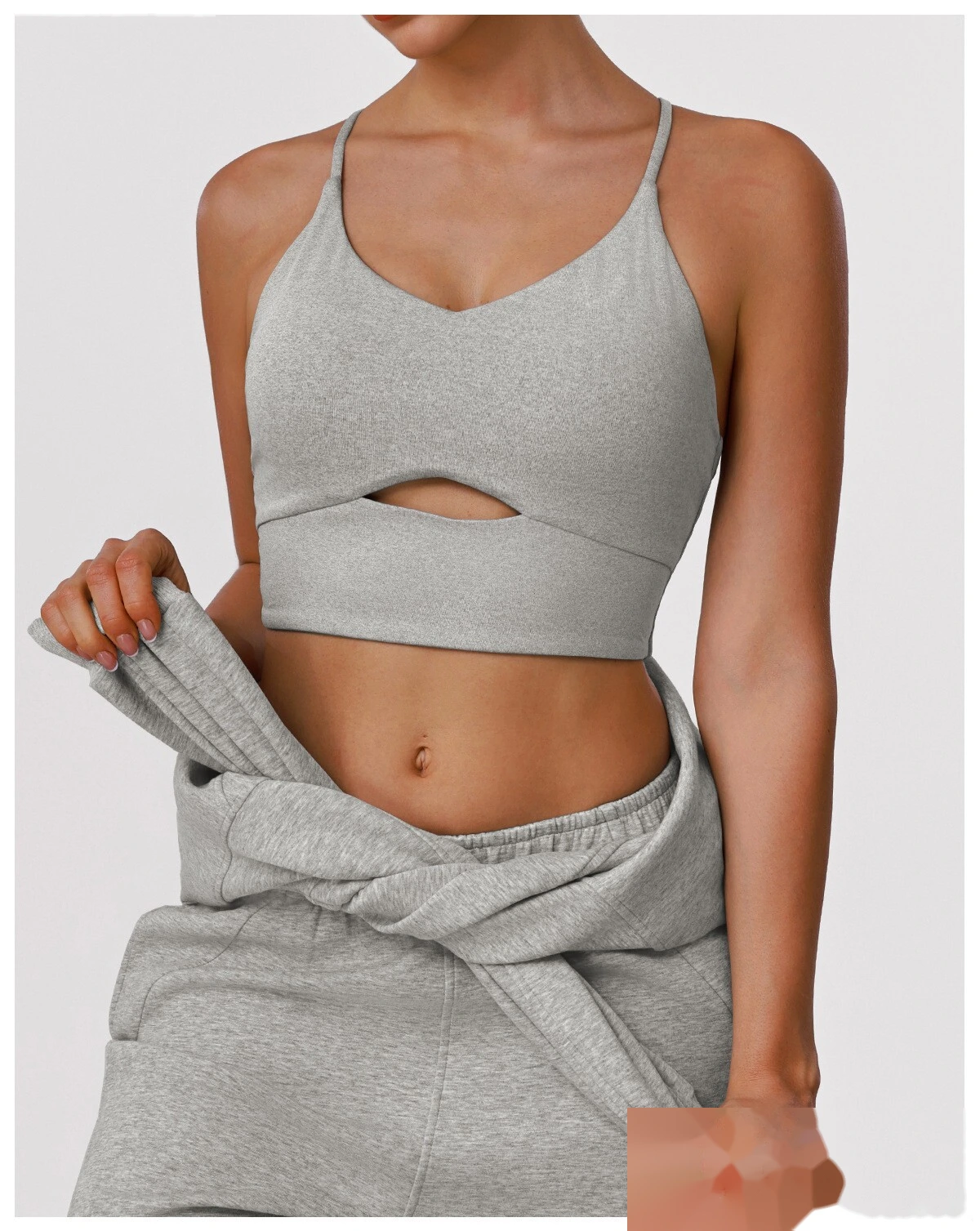 Women's Nude Feel Cutout Thin Strap Sports Bra Shockproof Push Up Racerback for Running Yoga Gym detail