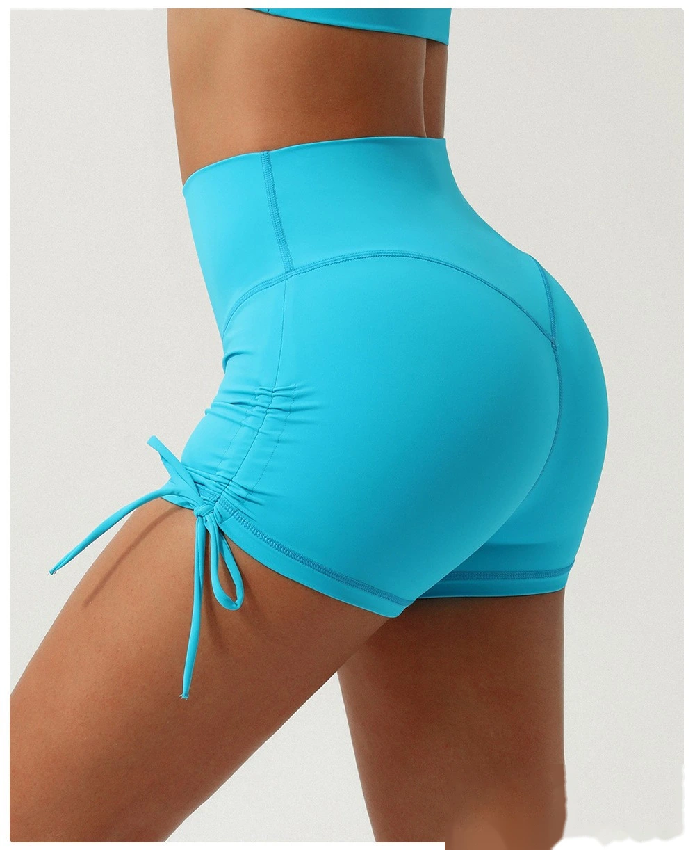 Custom-made nude quick-drying yoga shorts with rope-pulling and hip-lifting pants detail
