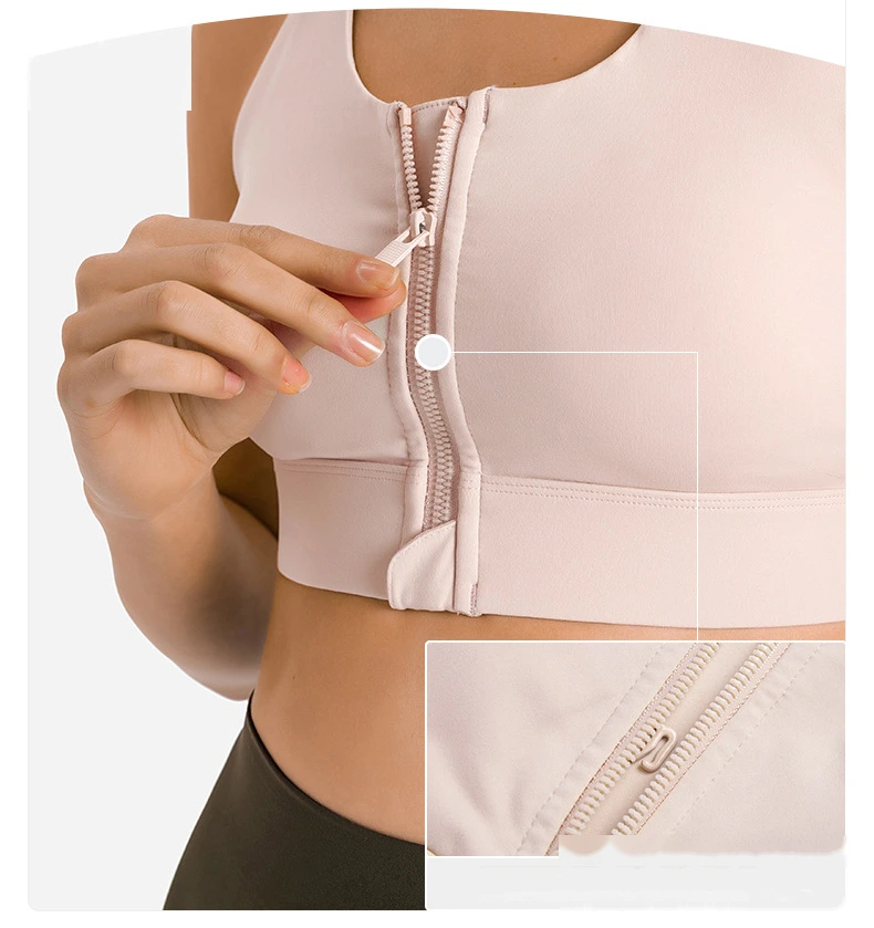 Women racerback sports bra workout fitness front zip yoga gym top detail
