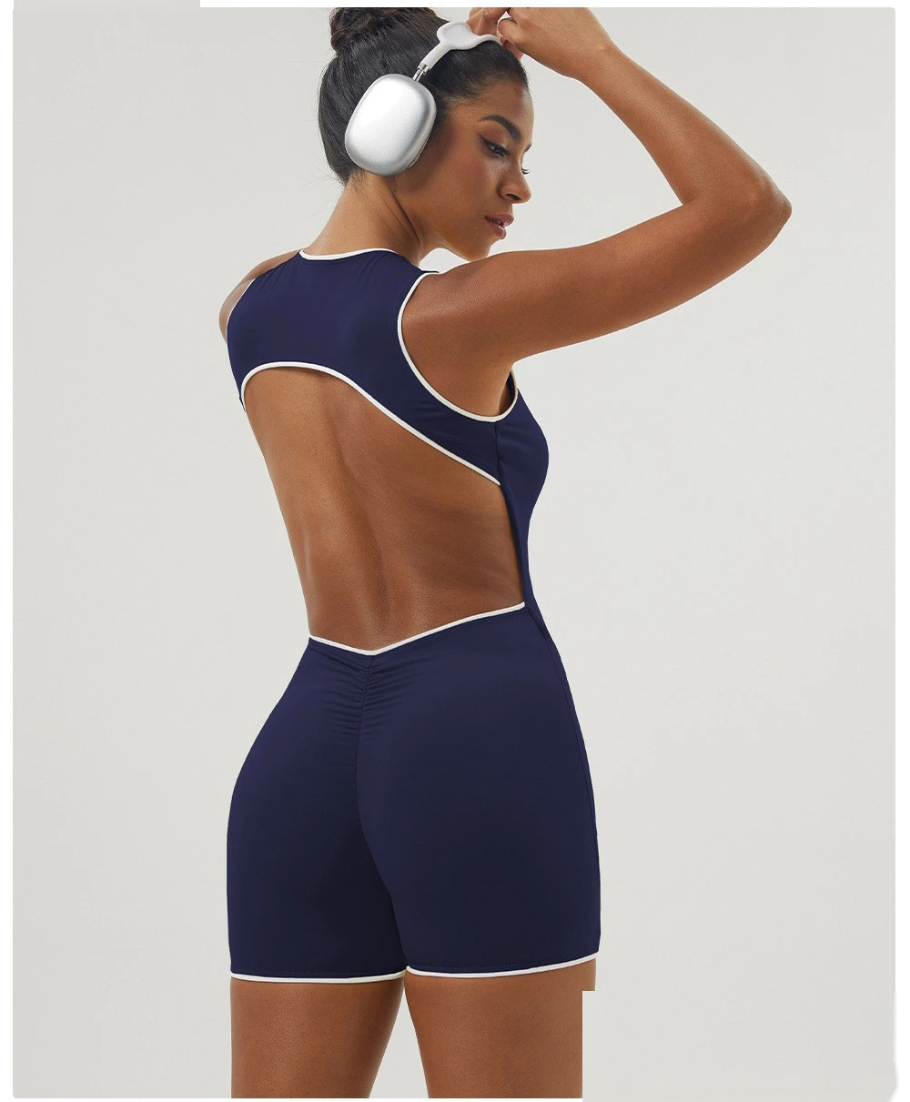 Customized color matching backless sports one-piece yoga fitness clothes sleeveless one-piece women detail