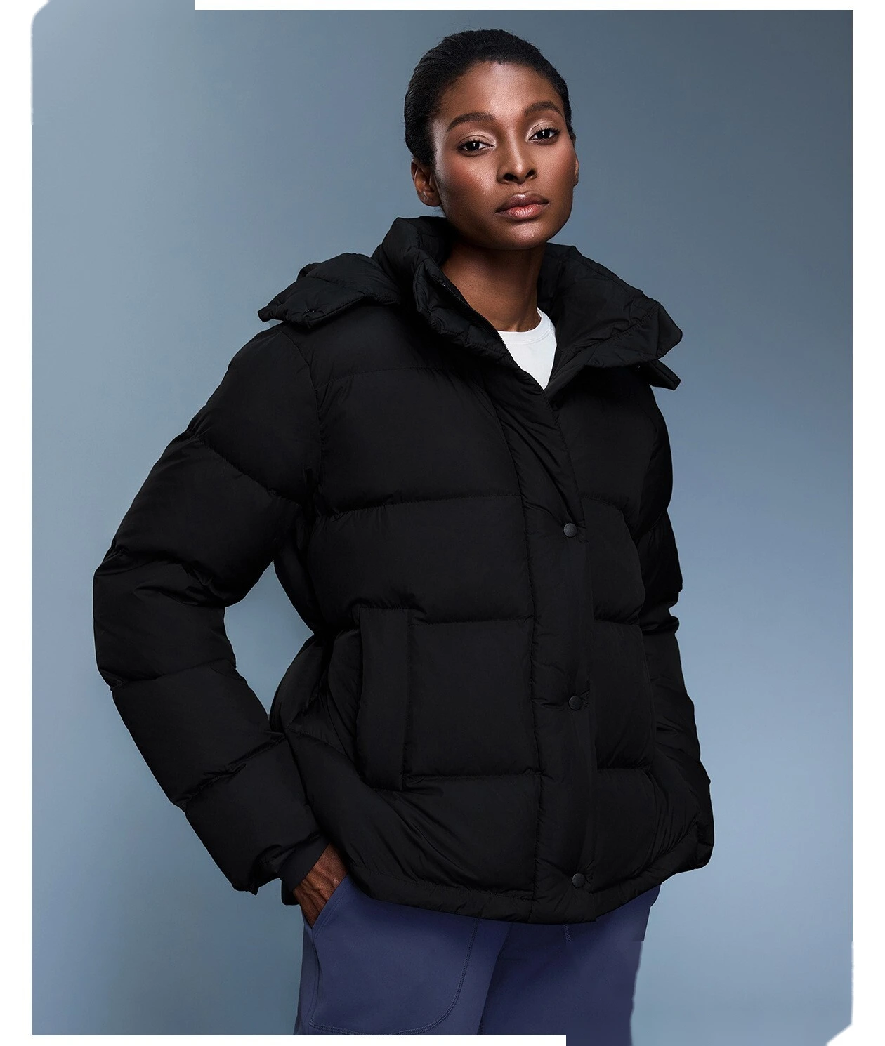 Customized new down jacket women waist drawstring hooded windproof warm bread coat in winter detail