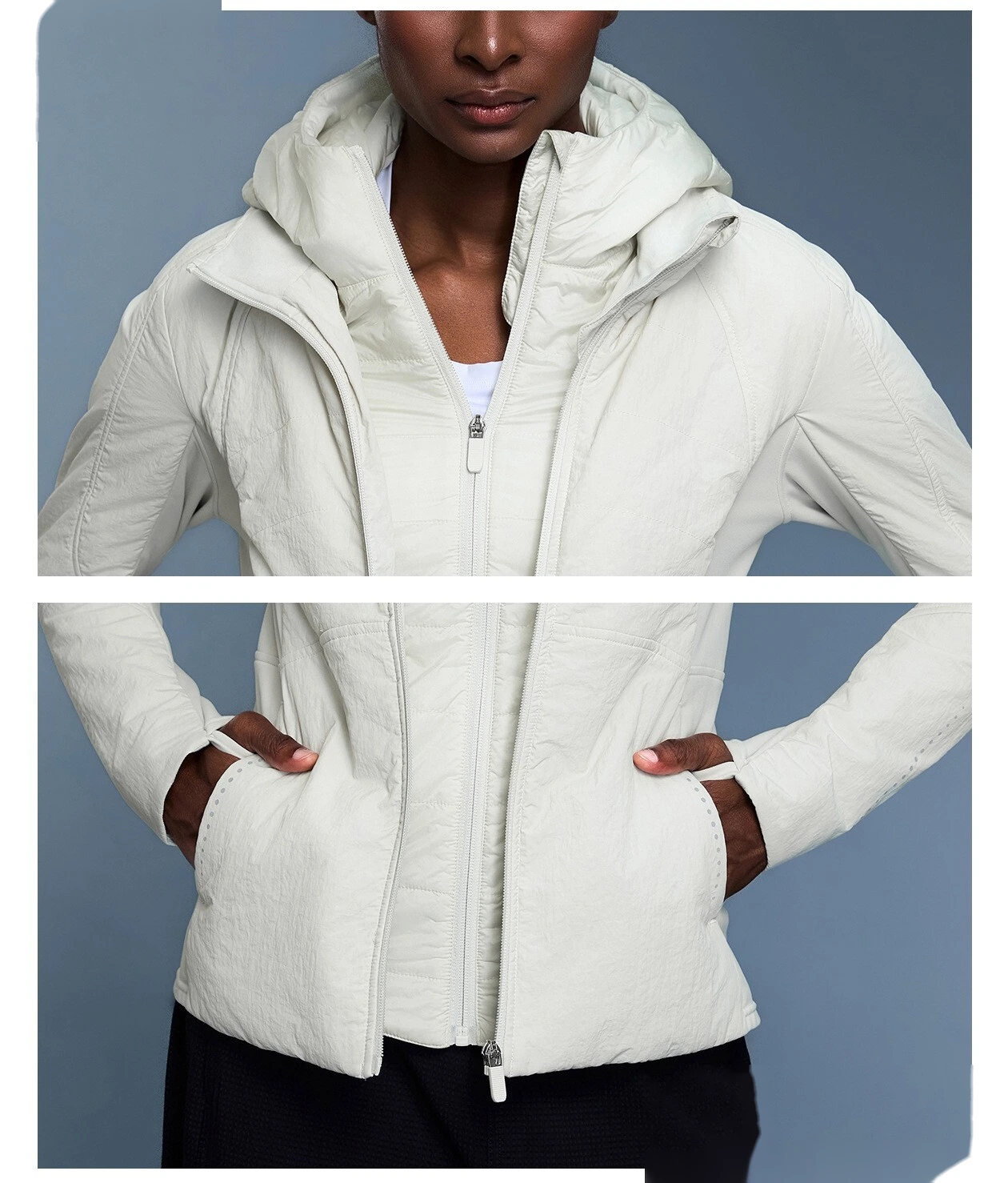Customized winter vacation two-piece hooded sports cotton-padded jacket waterproof waist slimming warm cotton coat femal detail