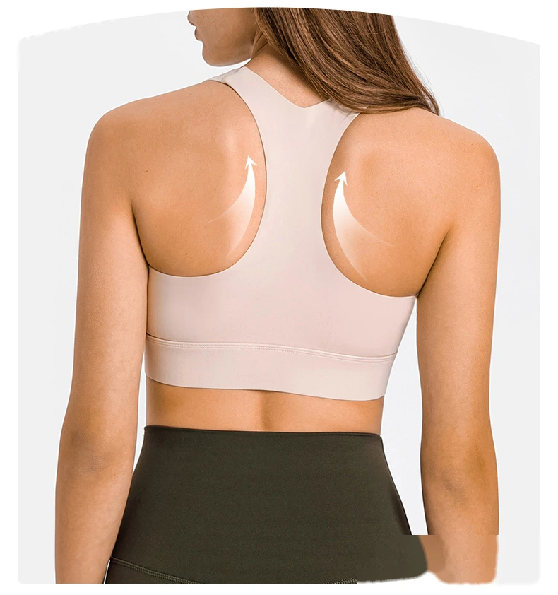 Women racerback sports bra workout fitness front zip yoga gym top detail