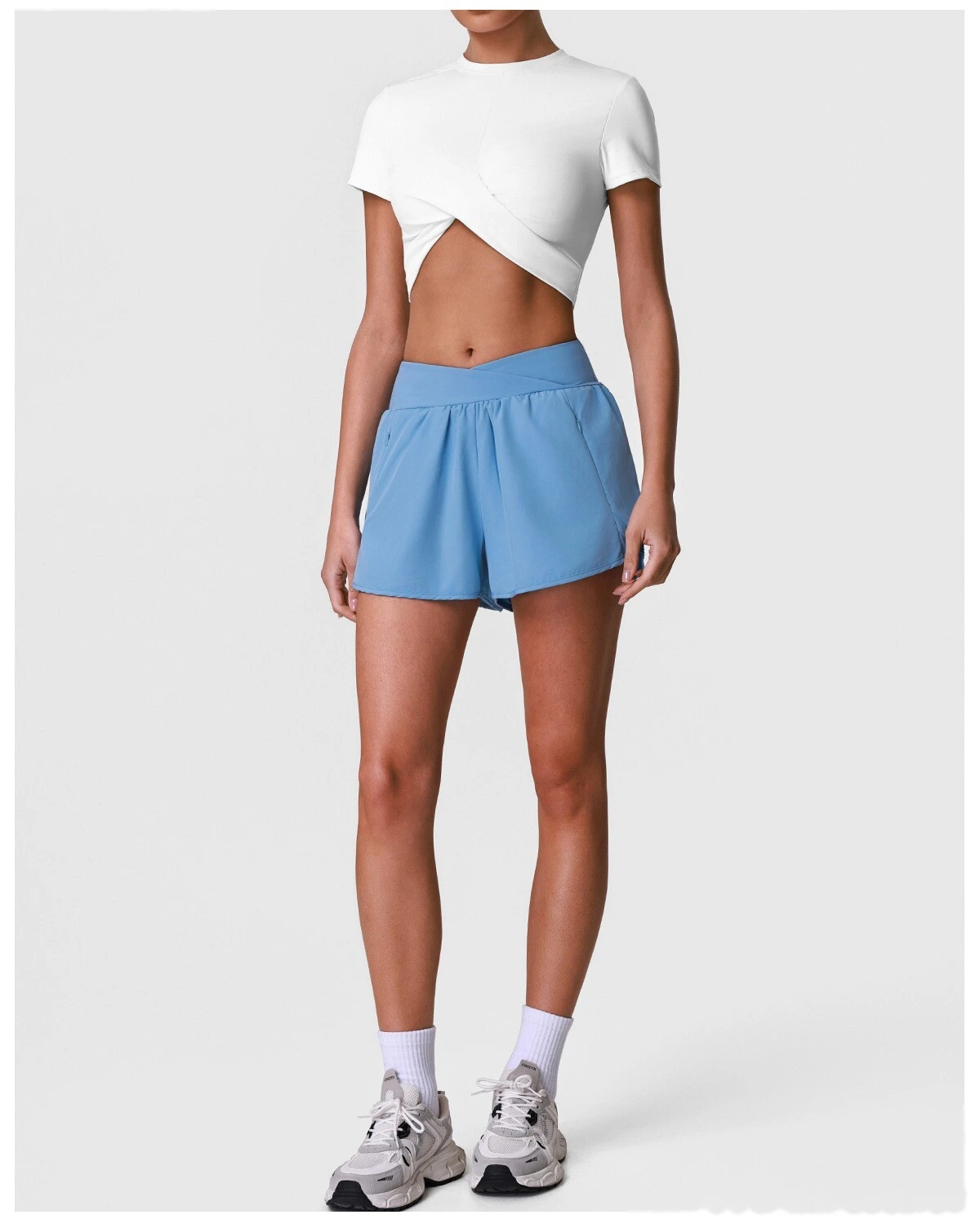 Summer Breathable Quick Dry Sports Yoga Shorts, Cross Waist Loose Casual Training Running Fitness Shorts detail