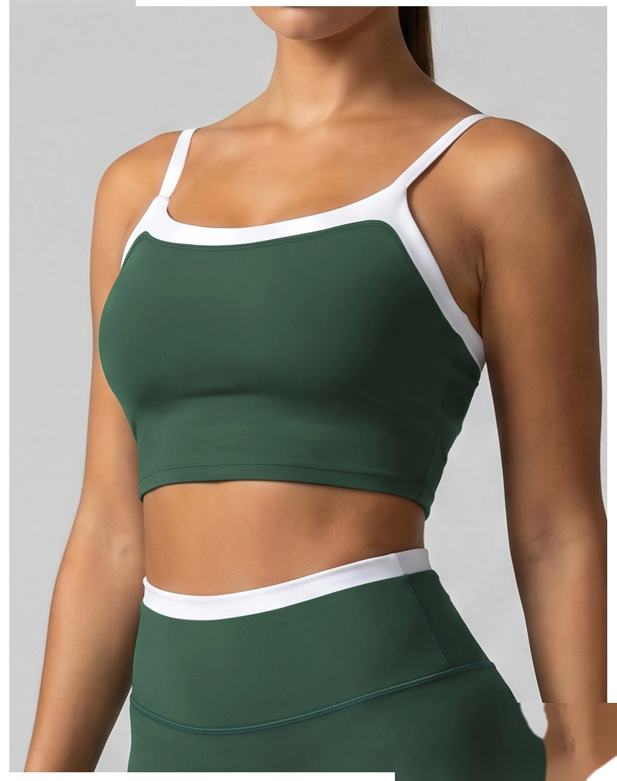 Women Contrast Color Activewear Set, Crisscross Back Tank Top + High Rise Stretch Leggings, Soft Naked-Feel Gym Outfit detail