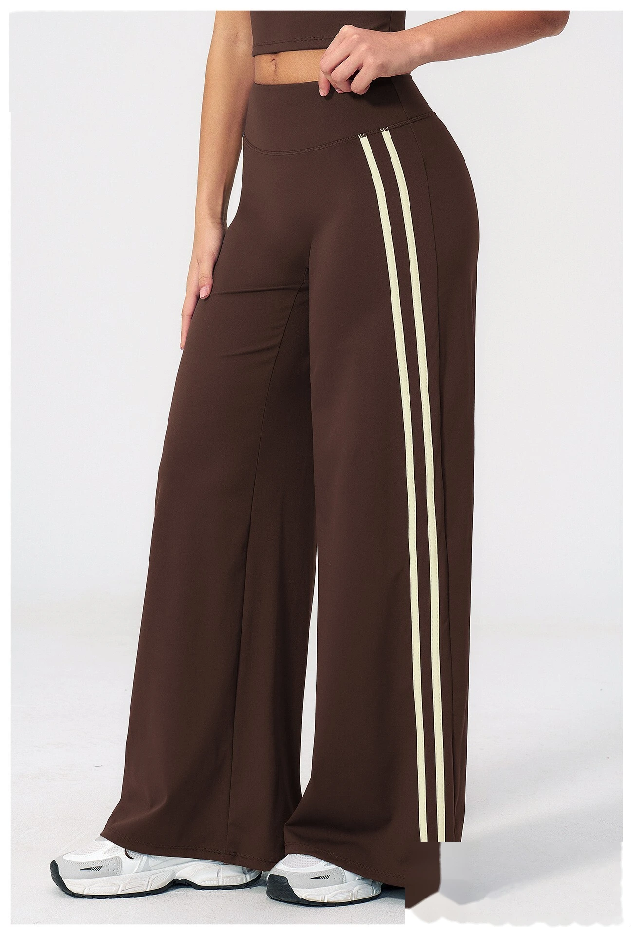 High Waist Hip Lifting Flare Yoga Pants, Color Block Naked Feel Slimming Workout Wide Leg Trousers detail