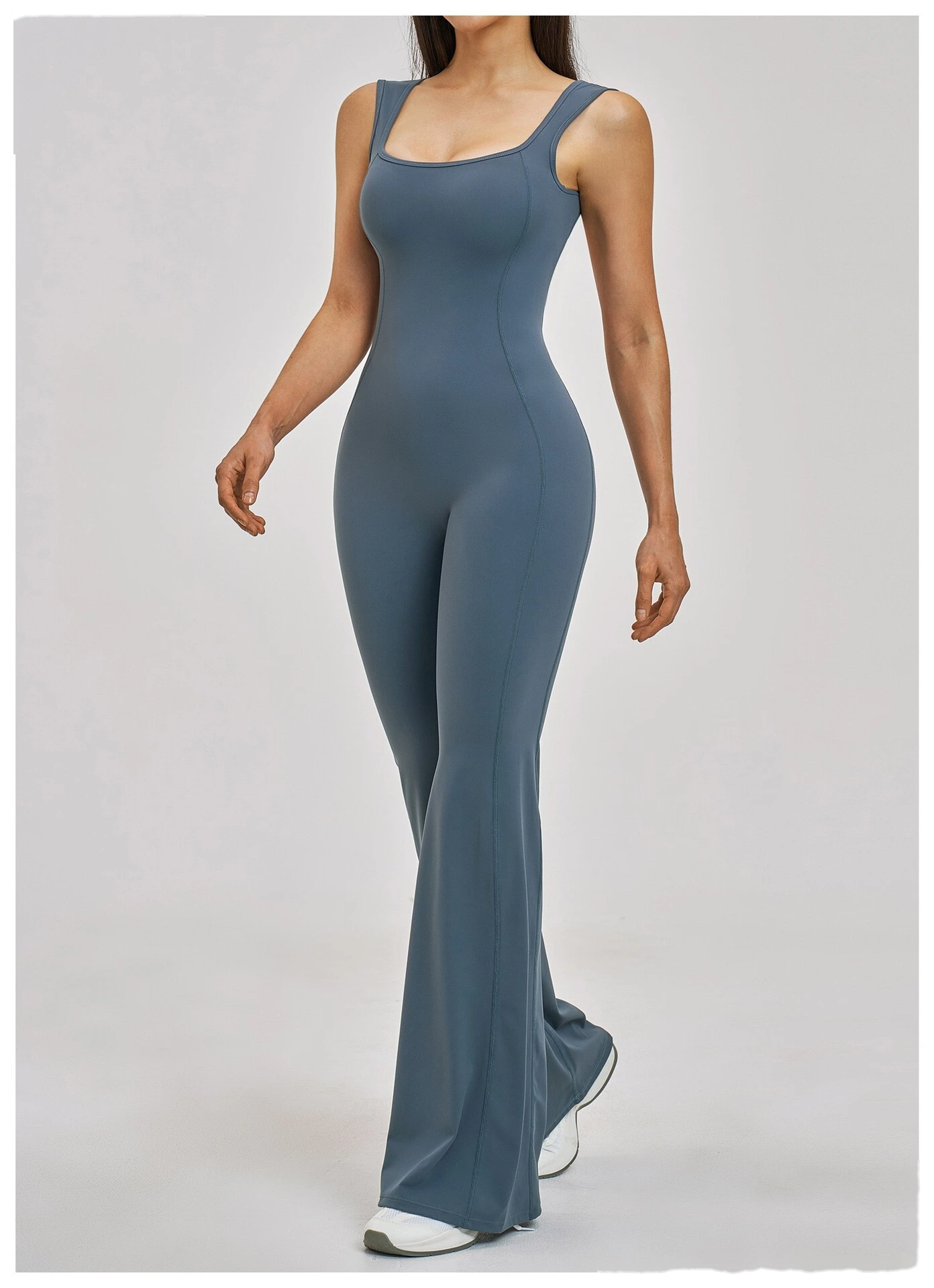 Custom Women’s Flared Leg Yoga One-Piece Outfit Beauty Back Slim Fit Fitness Gym Bodysuit Sport Jumpsuit detail