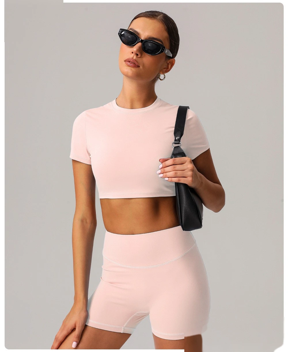 Customized tight-fitting yoga short-sleeved women's sports short-sleeved fitness clothes short-sleeved tops detail