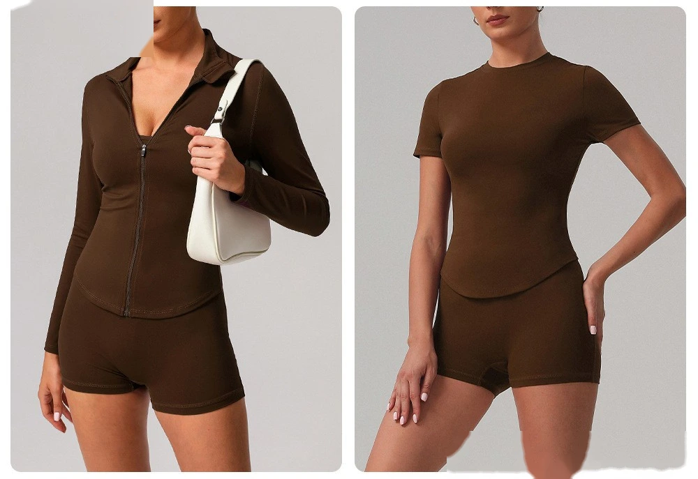 Custom tight nude yoga suit high elastic breathable fitness clothes outdoor body shaping running suit female detail