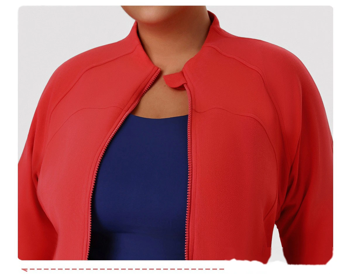 Custom Plus Size Slimming Fleece Sports Jacket for Women - Warm Figure-Hiding Stand Collar Plush Yoga Outerwear detail