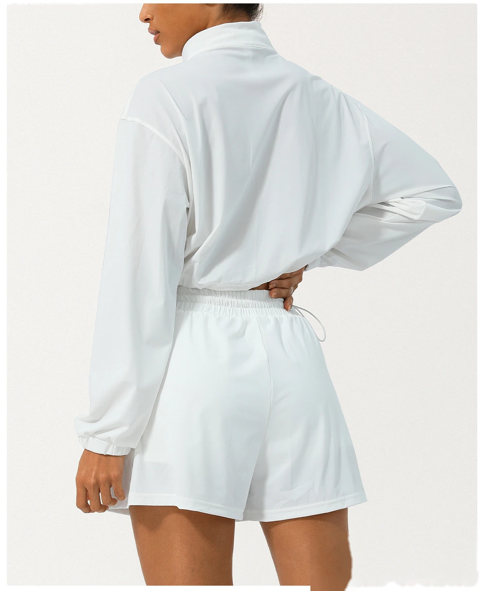 Customized semi-zipper turtleneck sunscreen yoga suit jacket UV-proof outdoor drawstring hooded sun-protective clothing detail