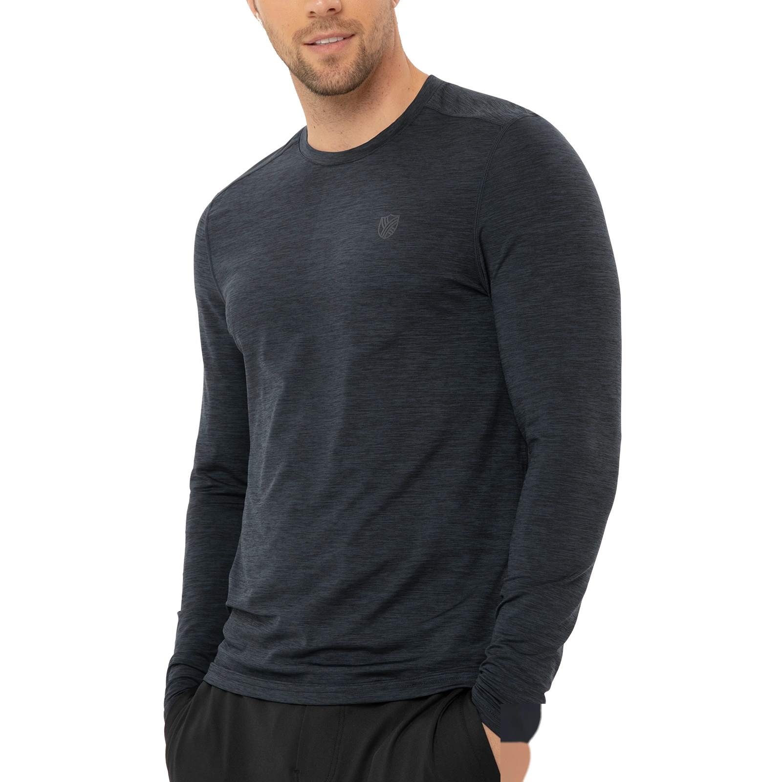 UPF outdoor men's running fitness training sunscreen quick-drying breathable round neck long sleeve T-shirt detail