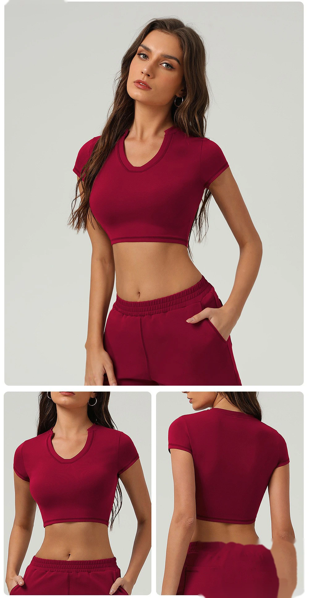 Yoga sports shirt female summer short sleeve high elastic tight yoga fitness T-shirt detail