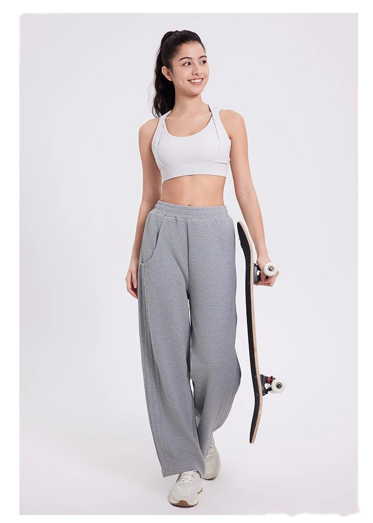 Custom autumn and winter sports pants women's classic three-bar padded high waist casual straight pants detail