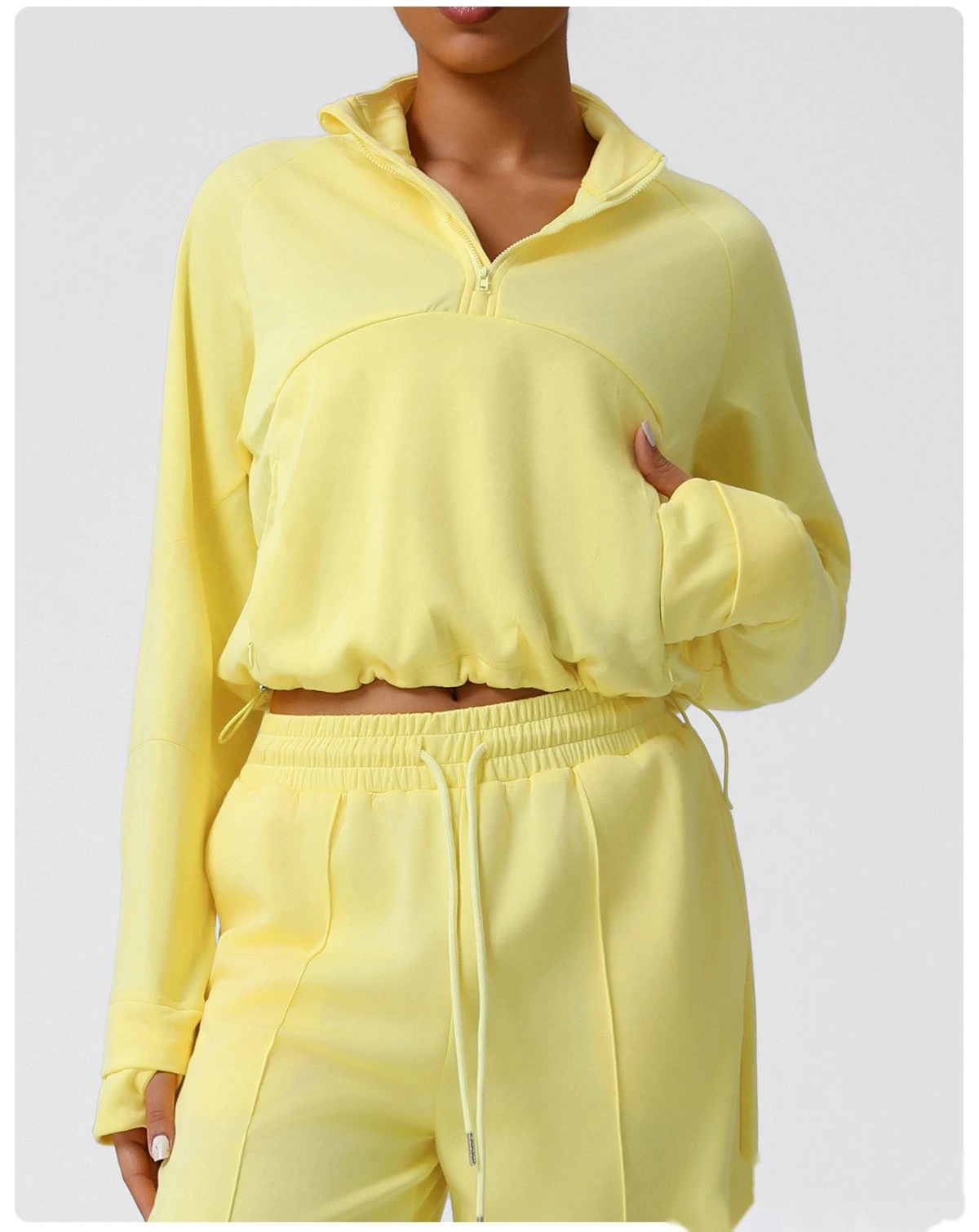 Customized thick sweater in autumn and winter sports leisure yoga clothes long sleeve coat loose sweater woman detail
