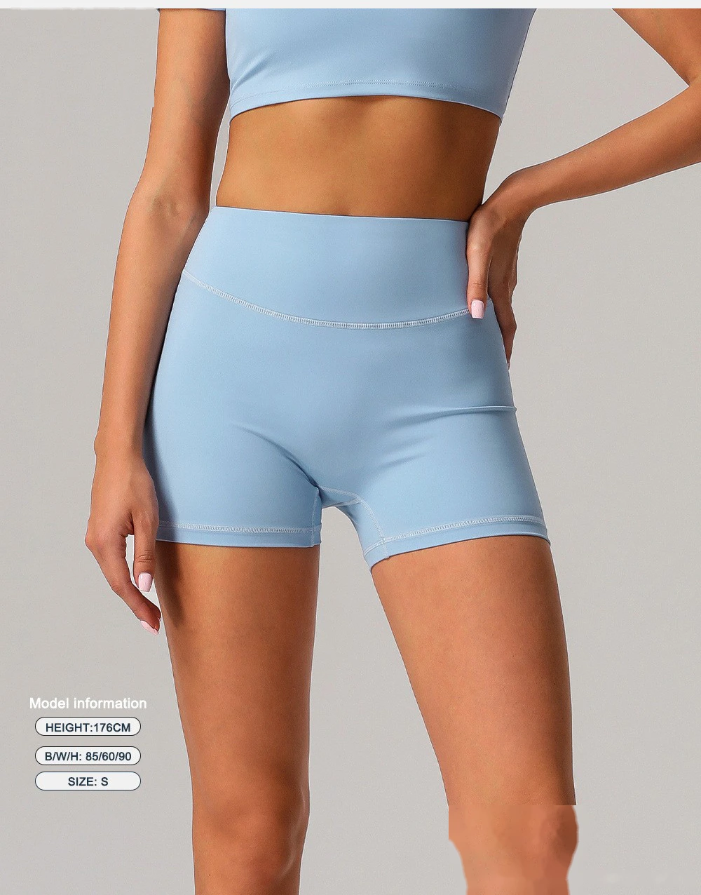 Custom nude yoga shorts hip running fitness pants tight high waist outdoor sports shorts female detail