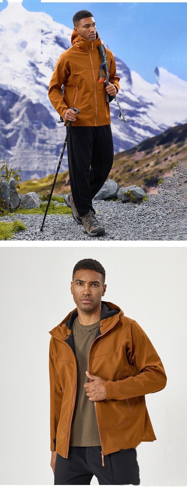 Custom Hooded Outdoor Jacket for Men - Fleece-Lined, Warm, Waterproof & Windproof detail