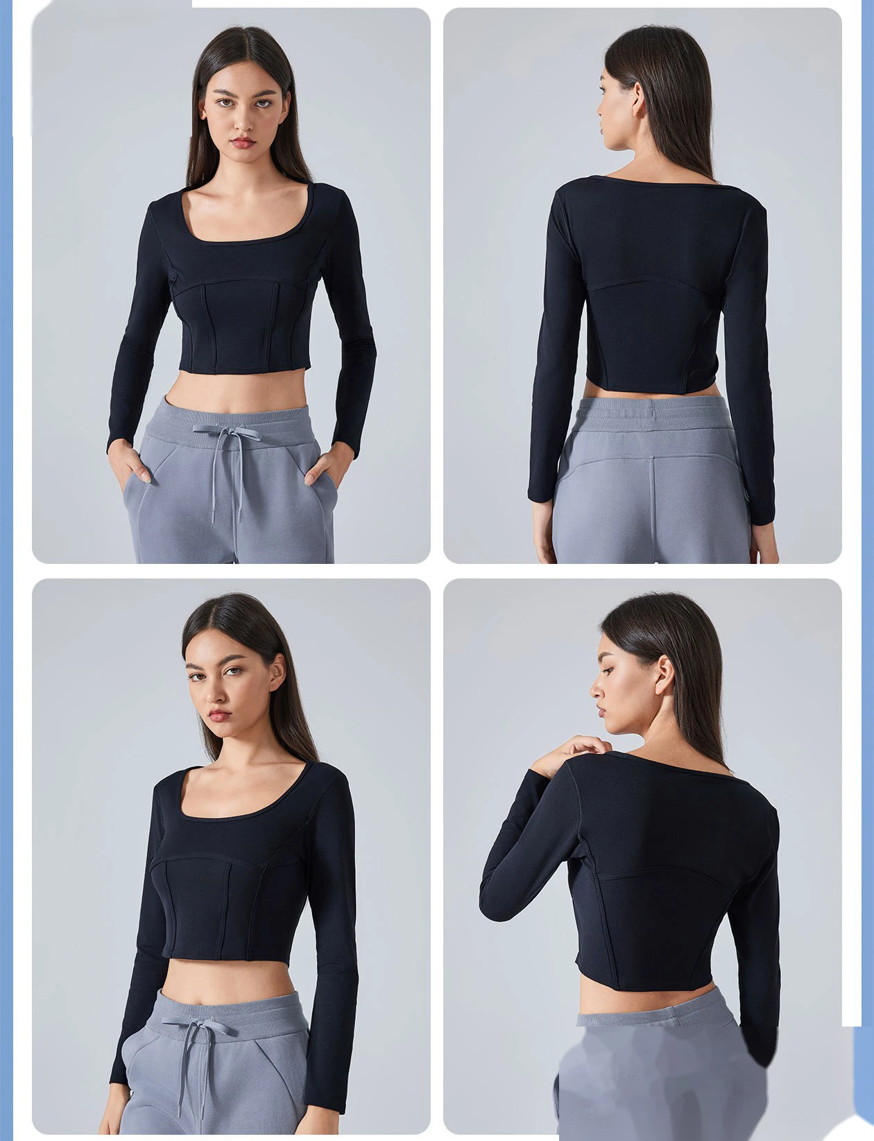 Customized sports, running and fitness long sleeves and short slim yoga clothes tops detail