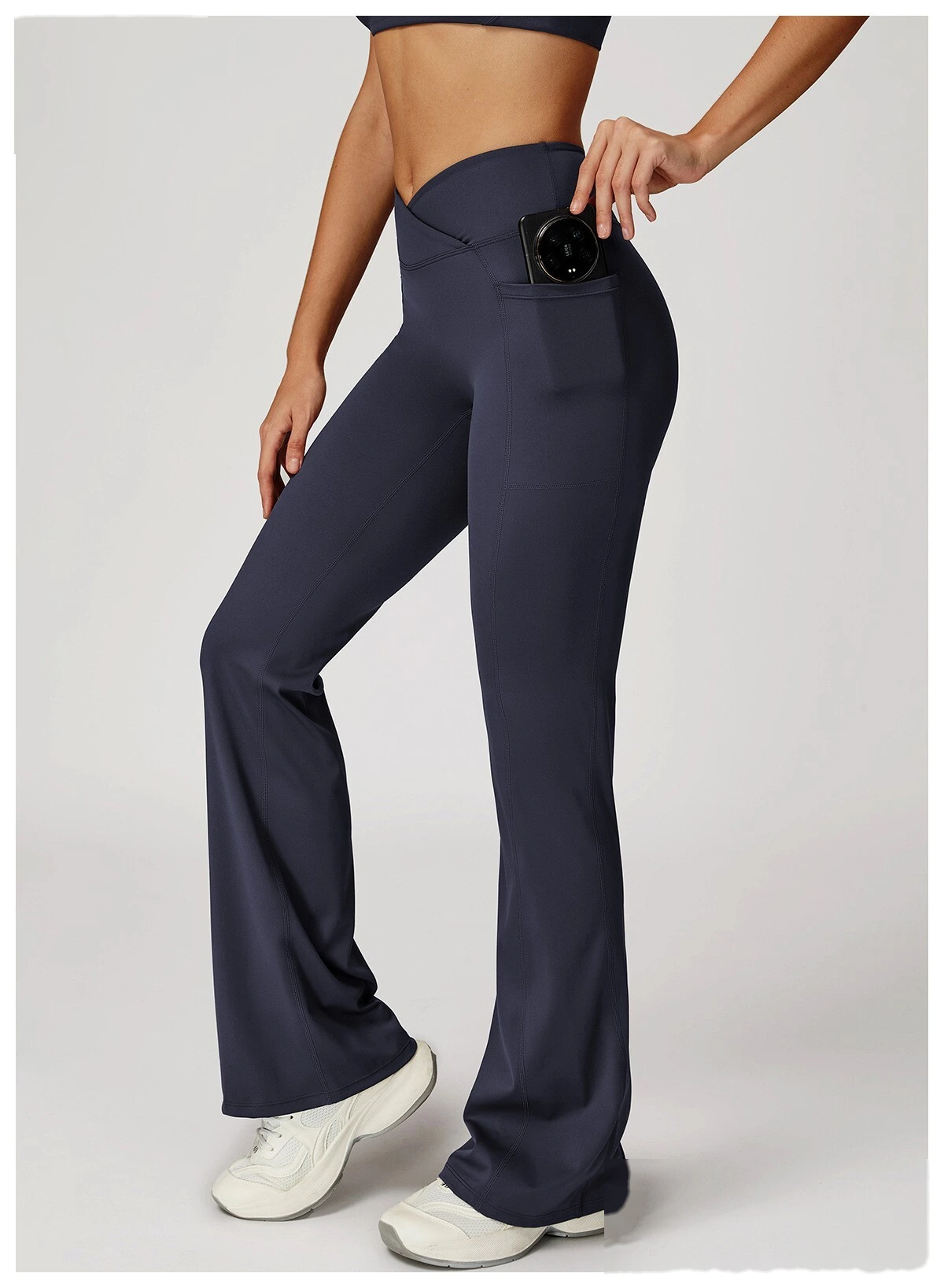 Custom Crossover Waist Yoga Leggings for Women - High-Waisted High-Stretch Micro-Flare Pants, Outdoor Sports Gym Running detail