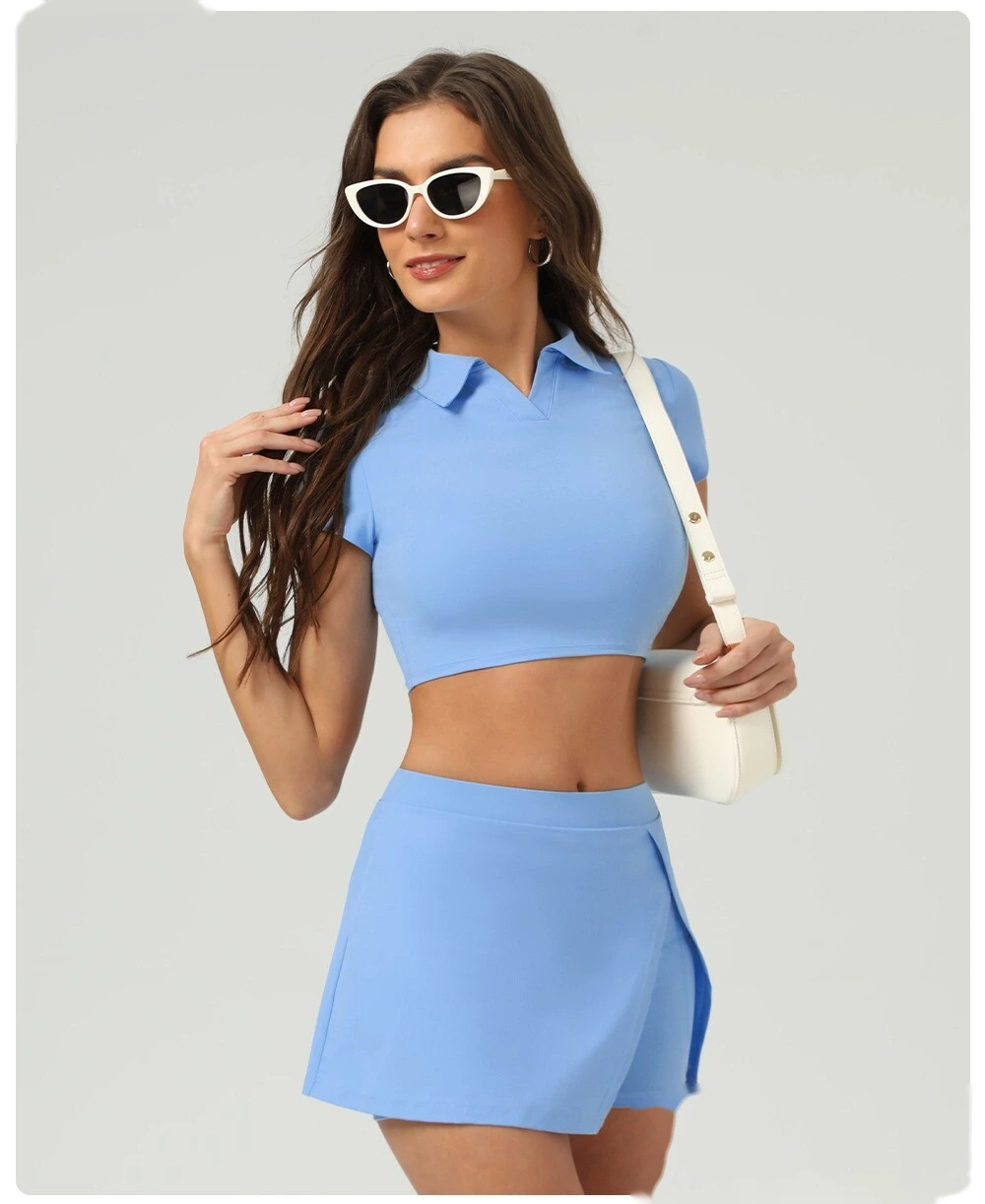 Ice sunscreen tennis T-shirt women's lapels new short sports casual shirt summer yoga fitness clothes detail