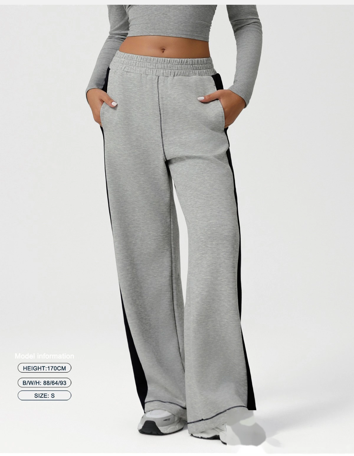 Customized European and American contrast yoga wide-leg pants loose sports casual pants fitness pants detail