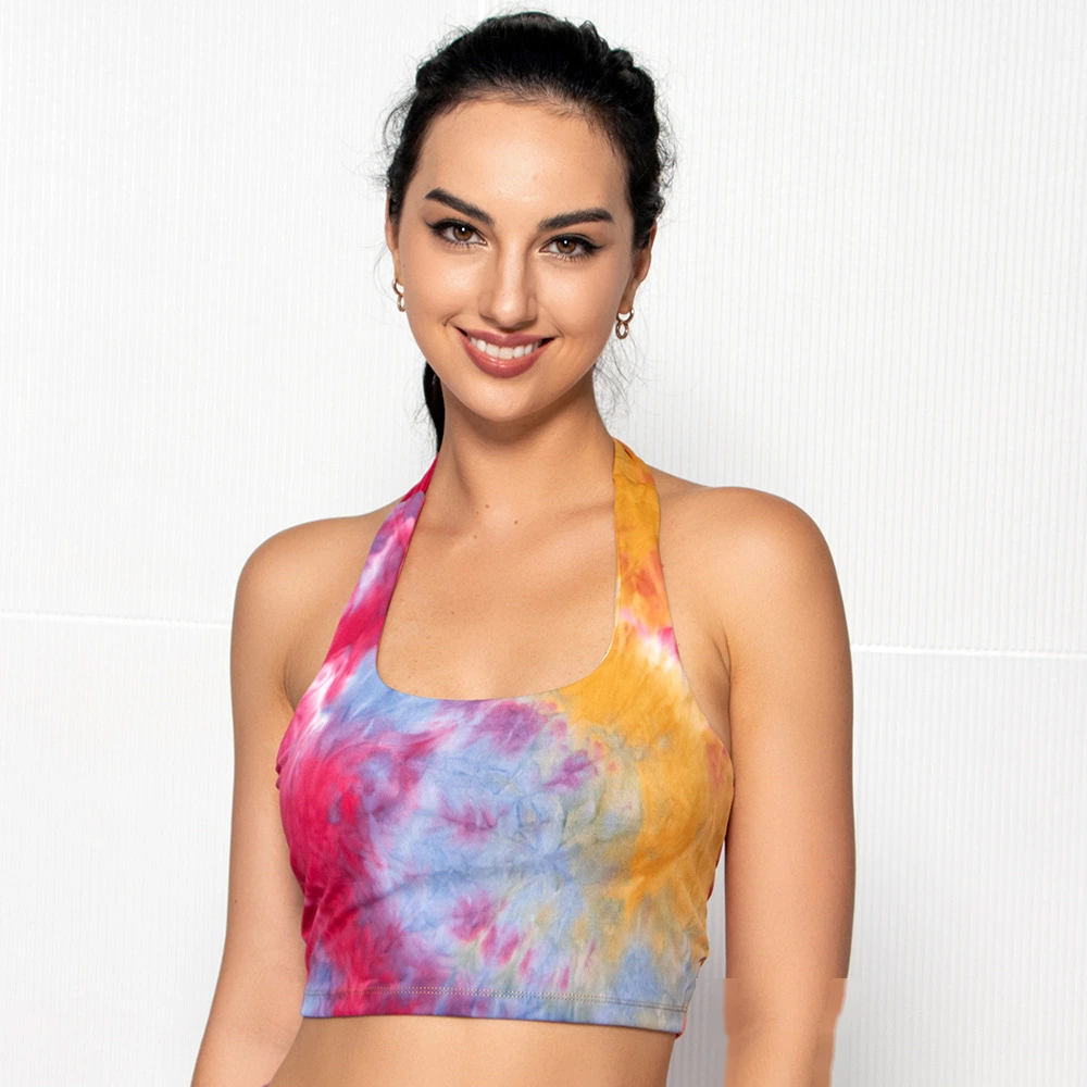 Womens halter sports bras printed sexy backless workout tops detail