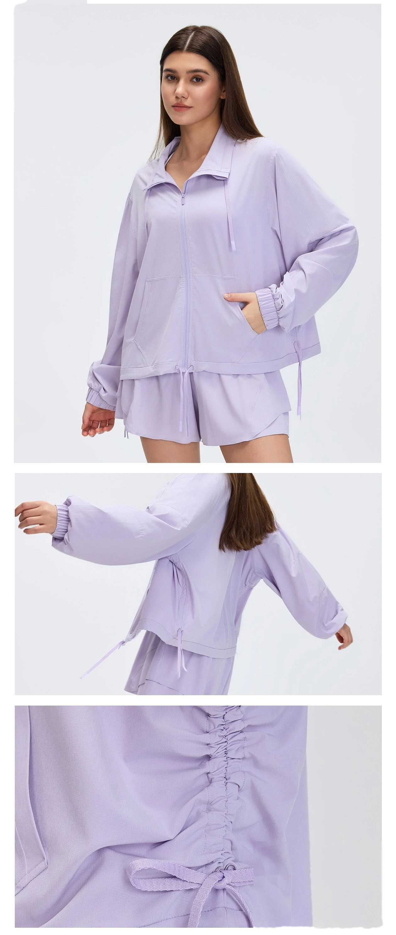 Custom Loose Casual Stand-Collar Jacket - Women's Versatile Outdoor Sports Fitness Activewear detail