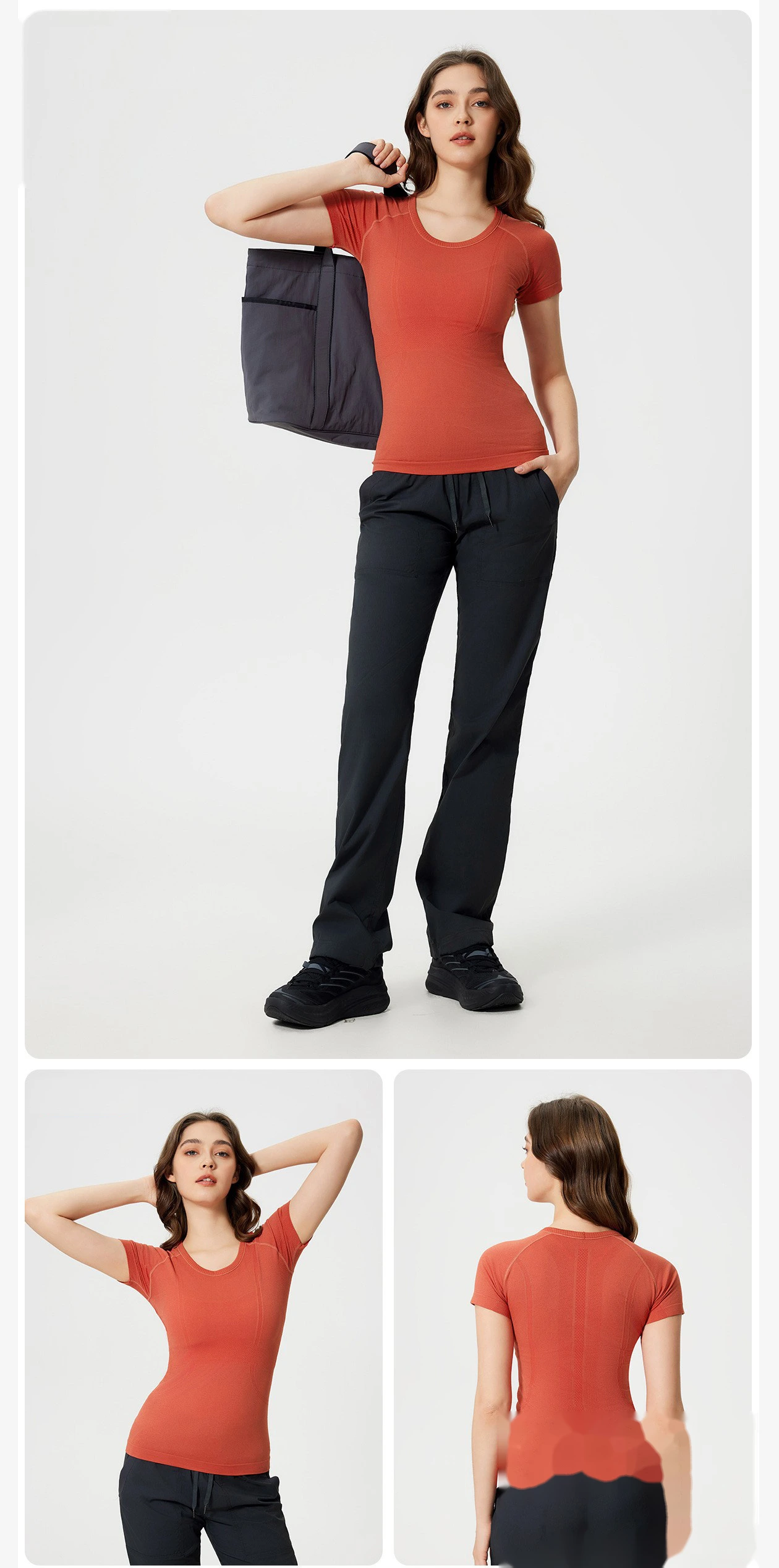 New ladies short-sleeved T-shirt running fitness shirt slim breathable yoga short sleeves detail