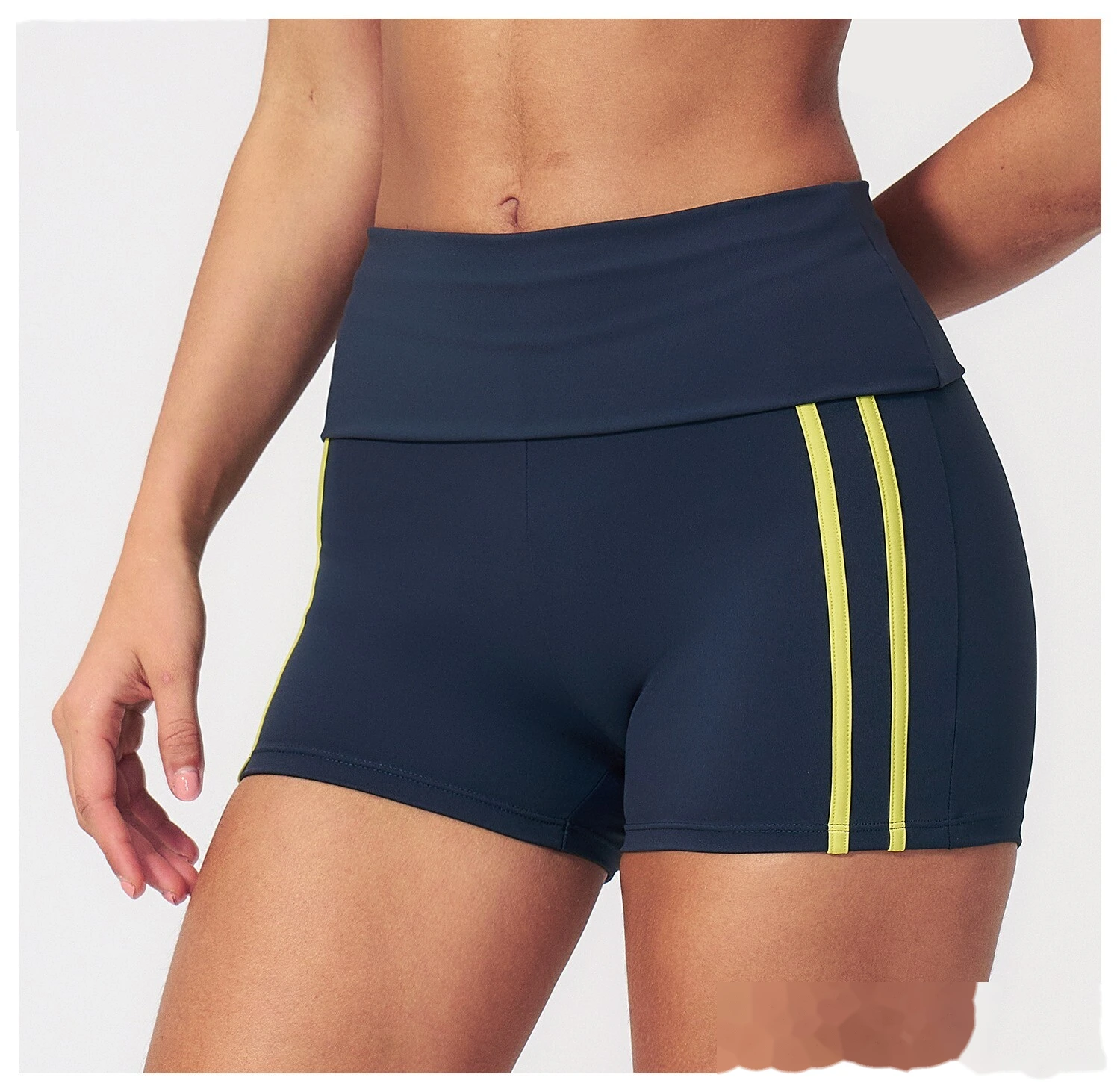 Custom European American Fitness Shorts, High Waist Roll Waist Peach Hip Elastic Naked Feel Tight Yoga Shorts For Women detail