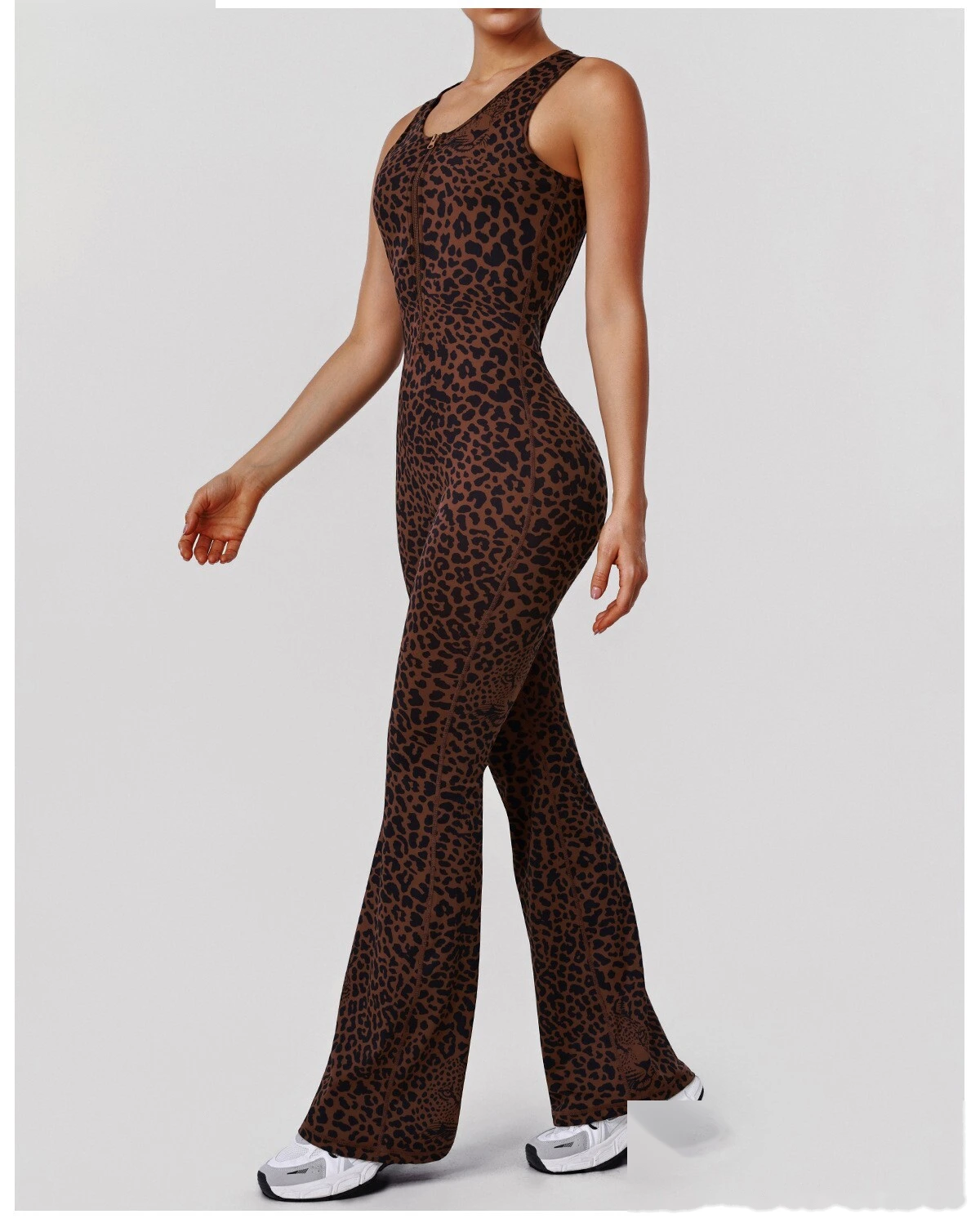 Custom Leopard Print Yoga Bodysuit - Women's Open Back Flared Butt-Lifting Sexy Casual Sports Jumpsuit detail