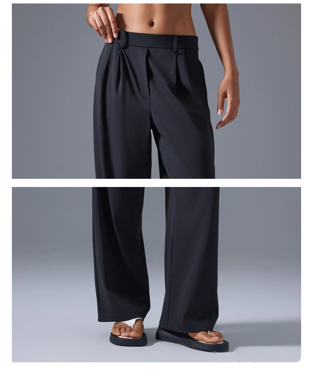 Customized women's loose wide-leg pants with high waist drape breathable straight pants sports casual pants. detail