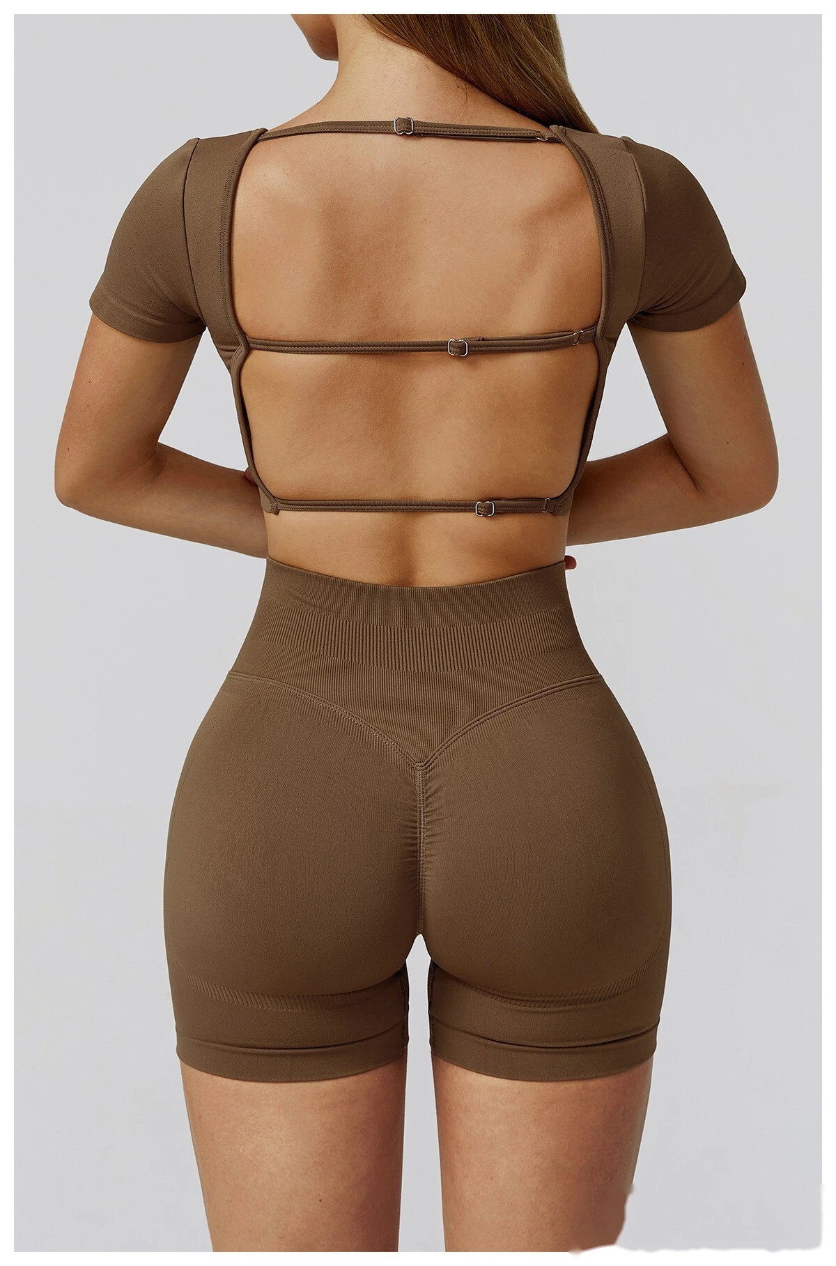 Customized seamless yoga clothes women's hollow back slim short-sleeved sports tops detail