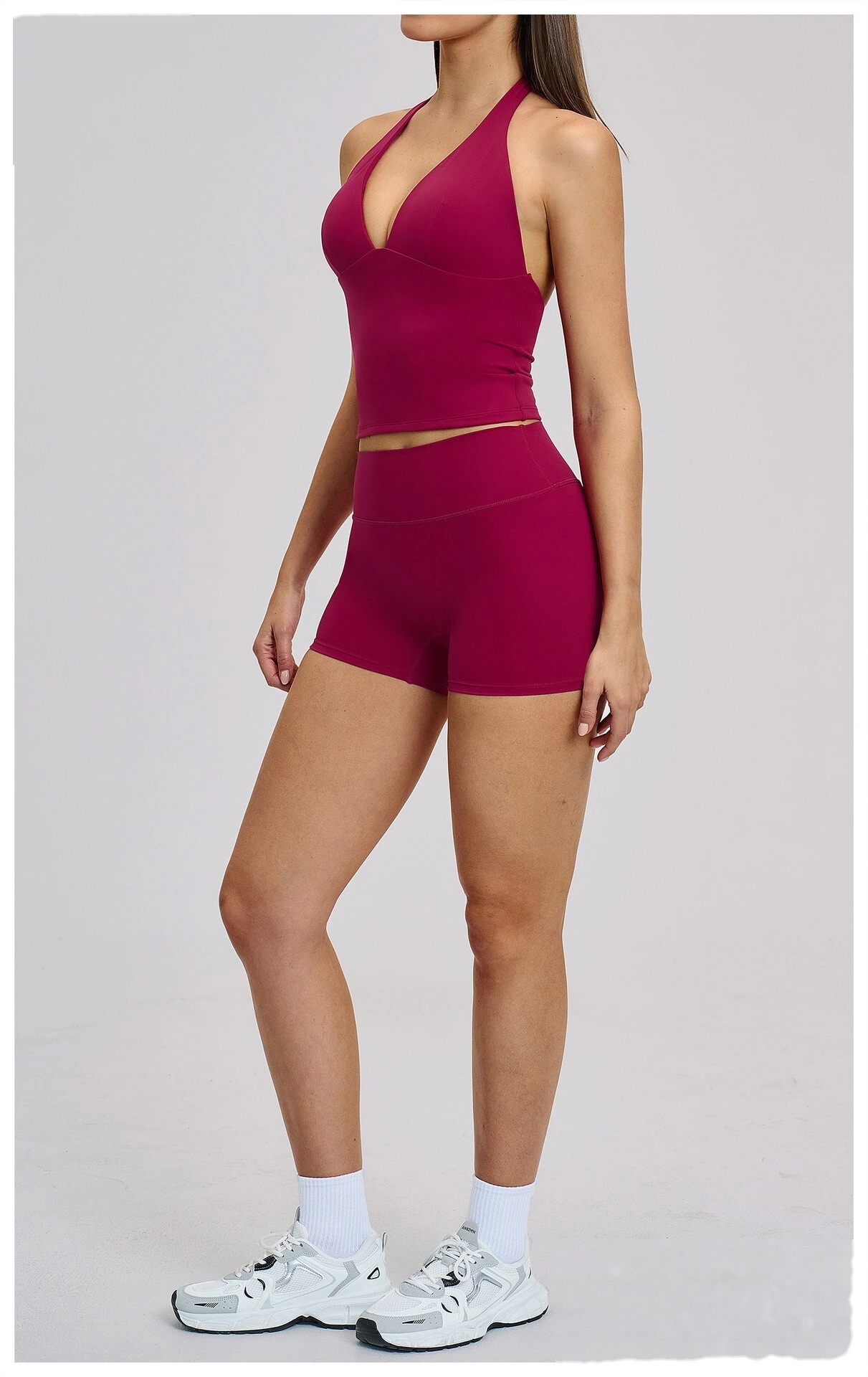 Women’s Custom Yoga Tank Top with Built-in Bra Pad Halter Backless High Stretch Yoga Set detail