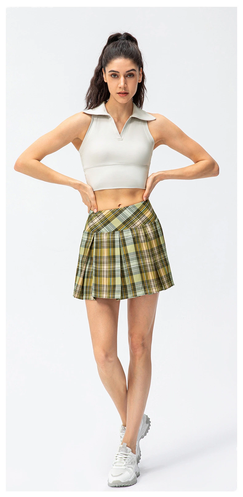 Womens tennis skirts elastic athletic golf skorts with pockets detail