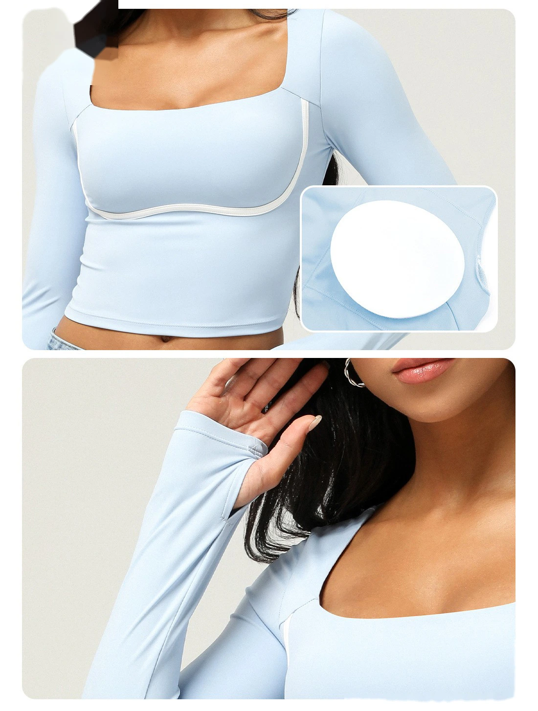 Customized sports long-sleeved T-shirt women slim fitness yoga clothes tops women with chest pads detail