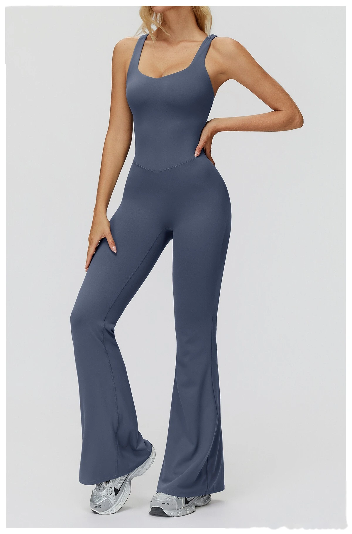 Fleece Finish Women's Activewear Unitard - Crisscross Back, Micro Flare Leg, High Elastic for Yoga, Running & Gym detail