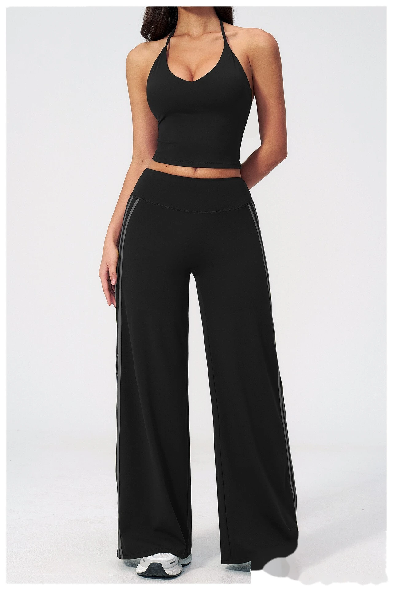 High Waist Hip Lifting Flare Yoga Pants, Color Block Naked Feel Slimming Workout Wide Leg Trousers detail