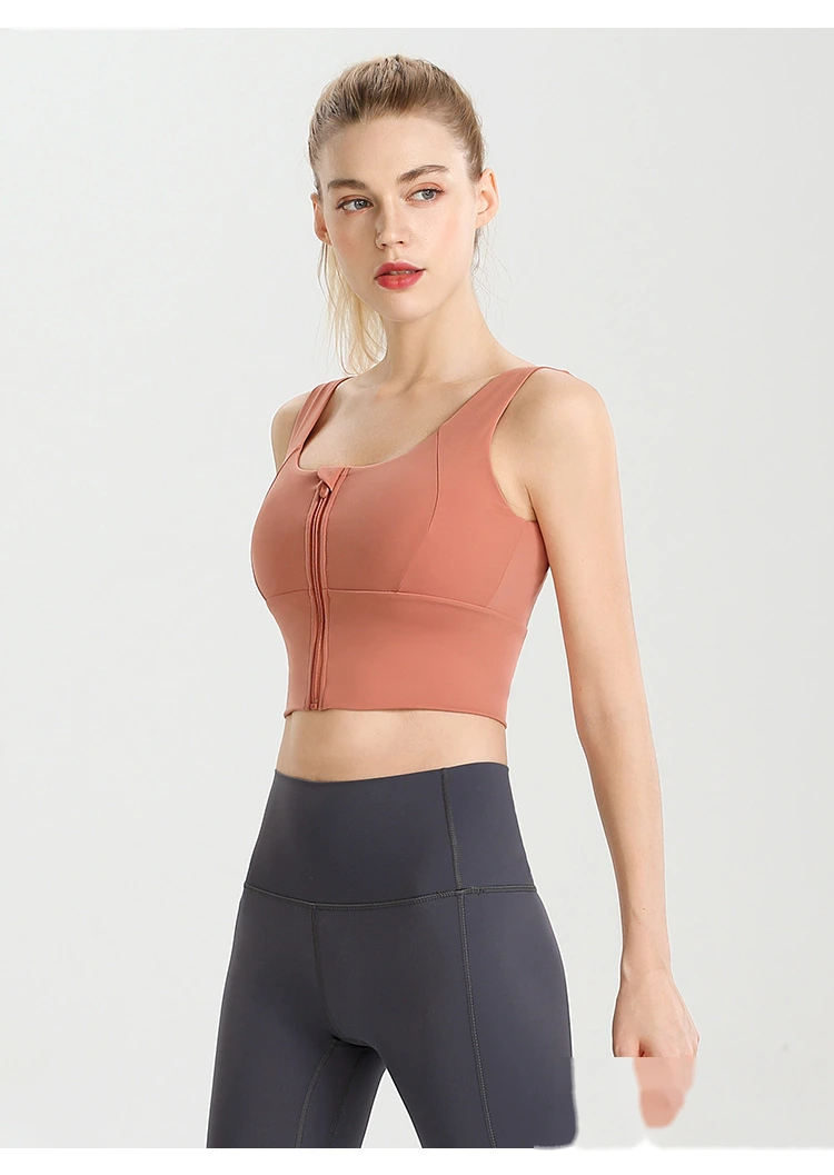 Womens zip up sports bras workout fitness training crop tops detail