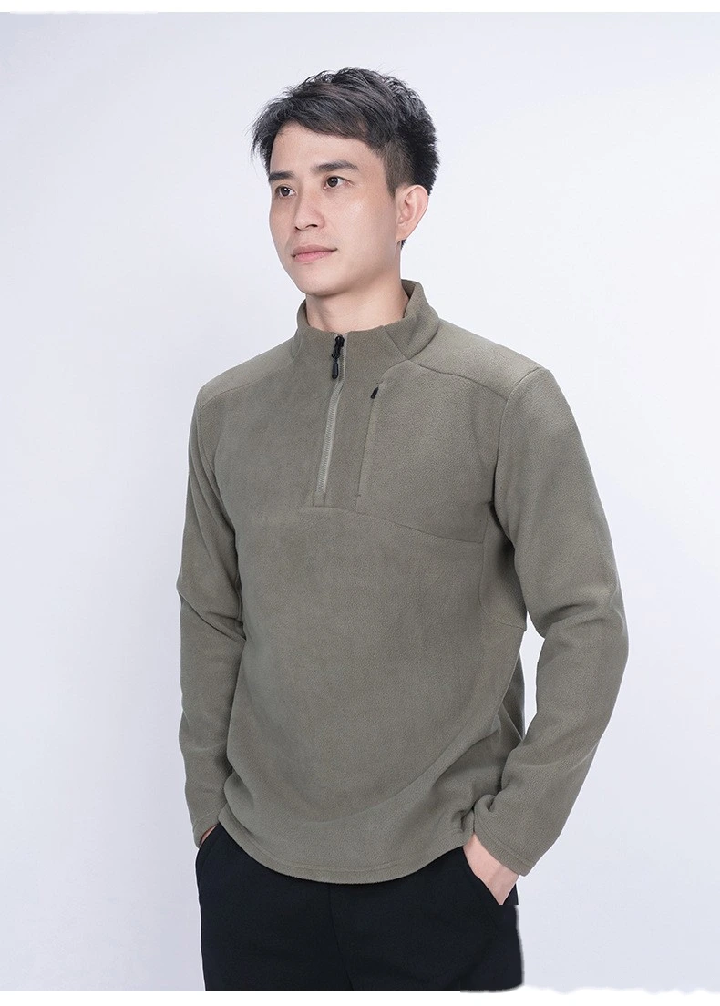 Customized semi-zipper long-sleeved T-shirt men's sweater Austrian fleece warm outdoor winter warm clothes detail