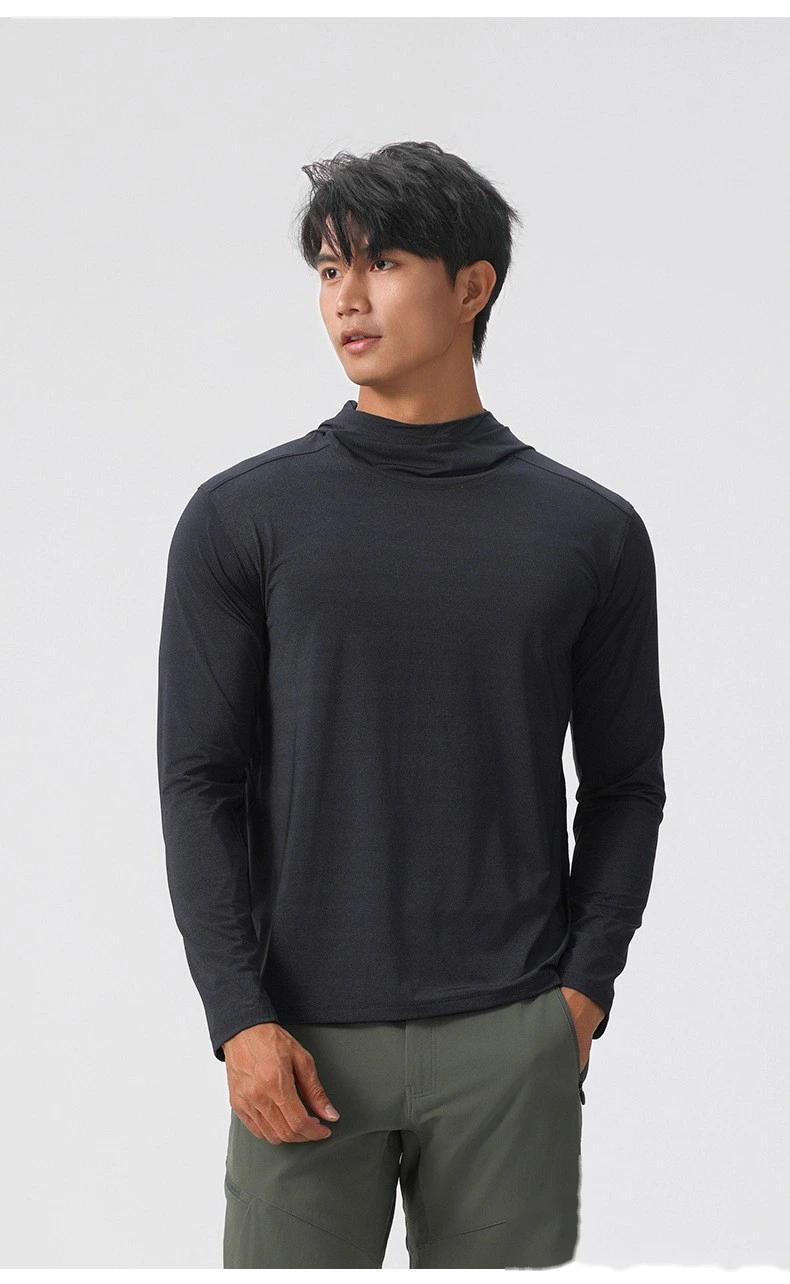 Customized men's fitness suit long sleeve hooded pullover loose muscle dog sports T-shirt elastic training suit detail