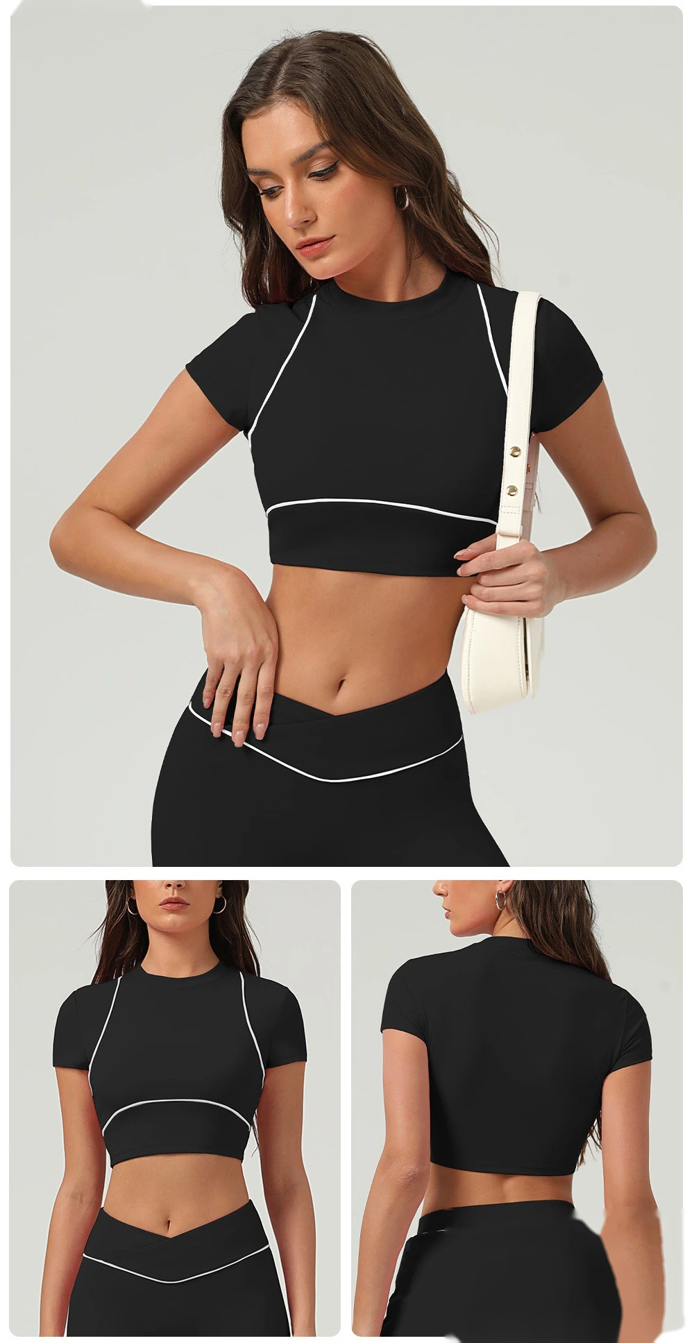 Customized Quick-drying Sports Shirt Women's Short Sleeve Running Summer Fitness T-shirt Contrast Yoga Clothing detail