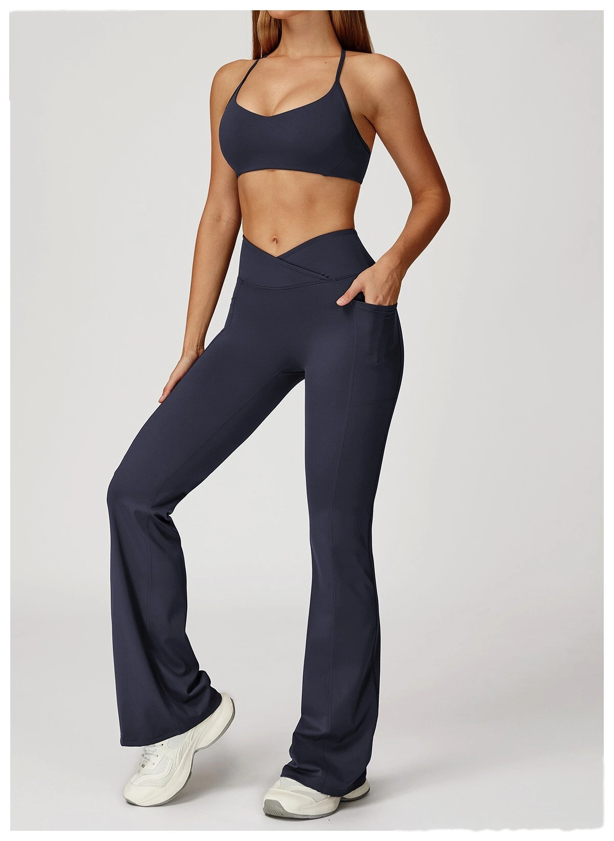 Custom Crossover Waist Yoga Leggings for Women - High-Waisted High-Stretch Micro-Flare Pants, Outdoor Sports Gym Running detail