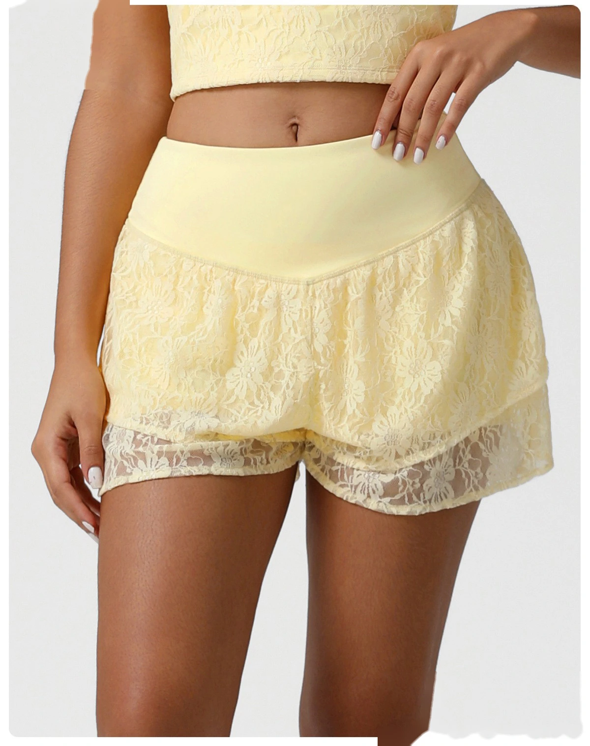Customized lace double-layer sports shorts anti-exposure belt bottoming shorts outdoor tennis shorts detail